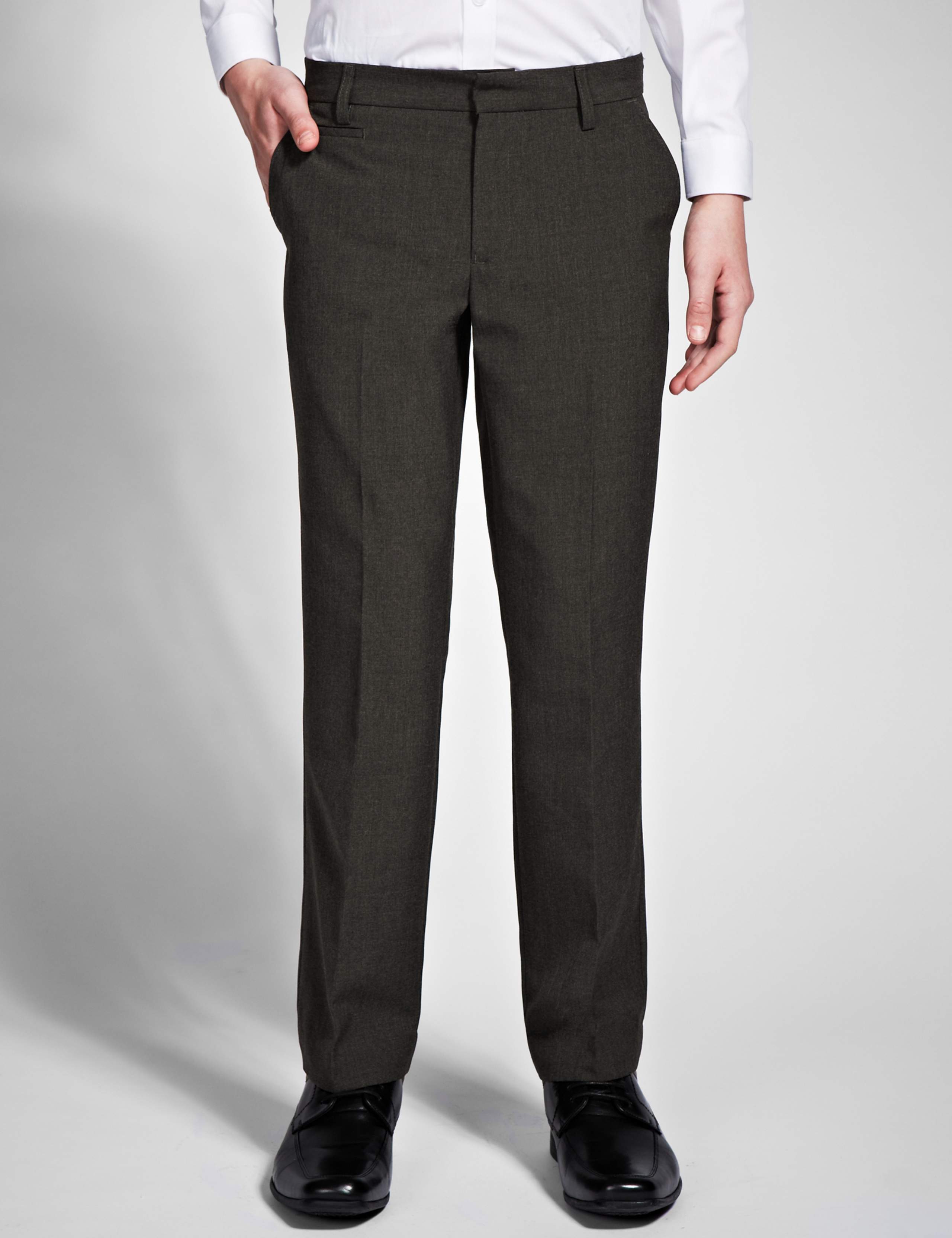 Plus Fit Boys' Flat Front Supercrease™ Slim Leg Trousers with Stormwear™ 1 of 5