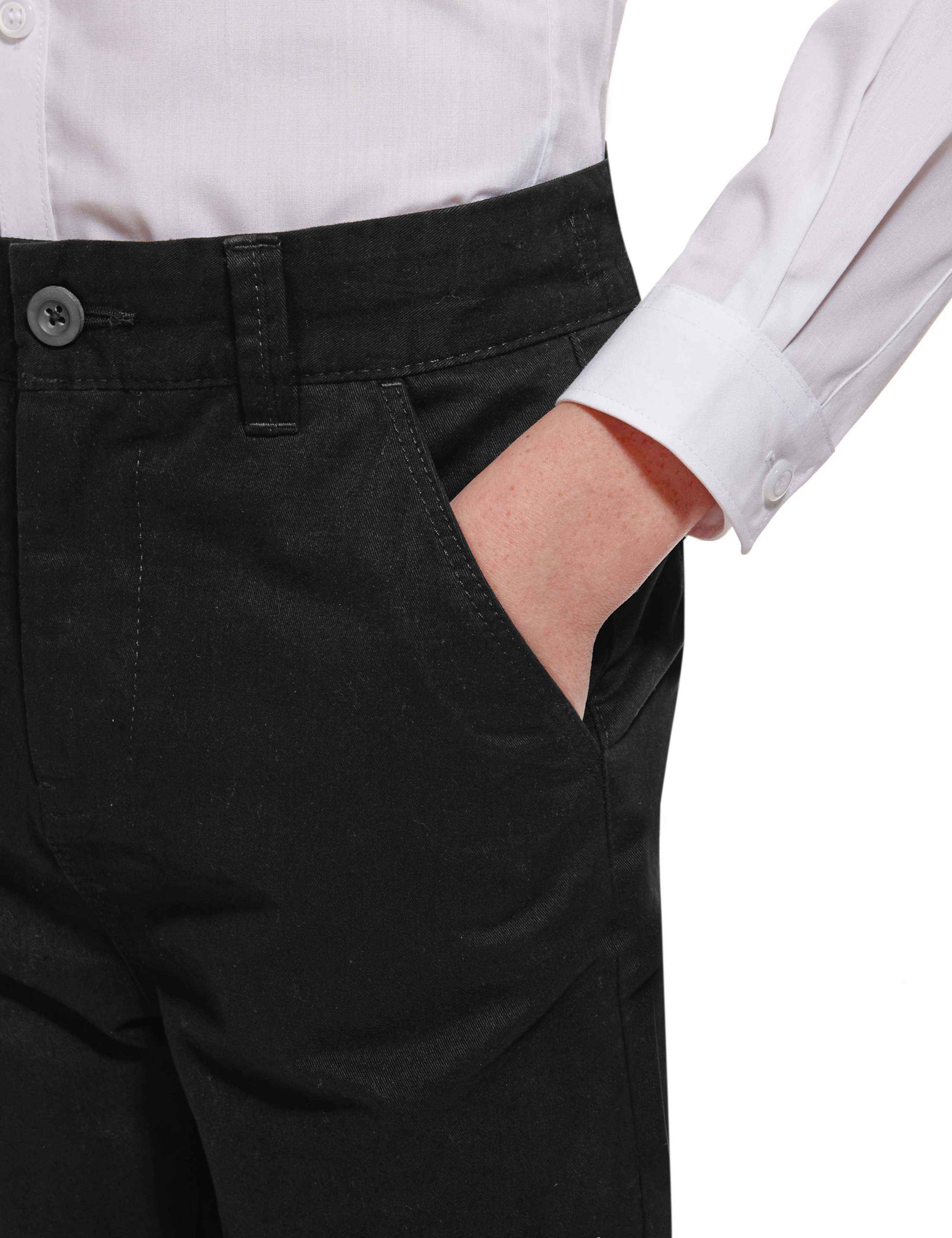 Boys' Pure Cotton Adjustable Waist Flat Front Skinny Chinos 4 of 6