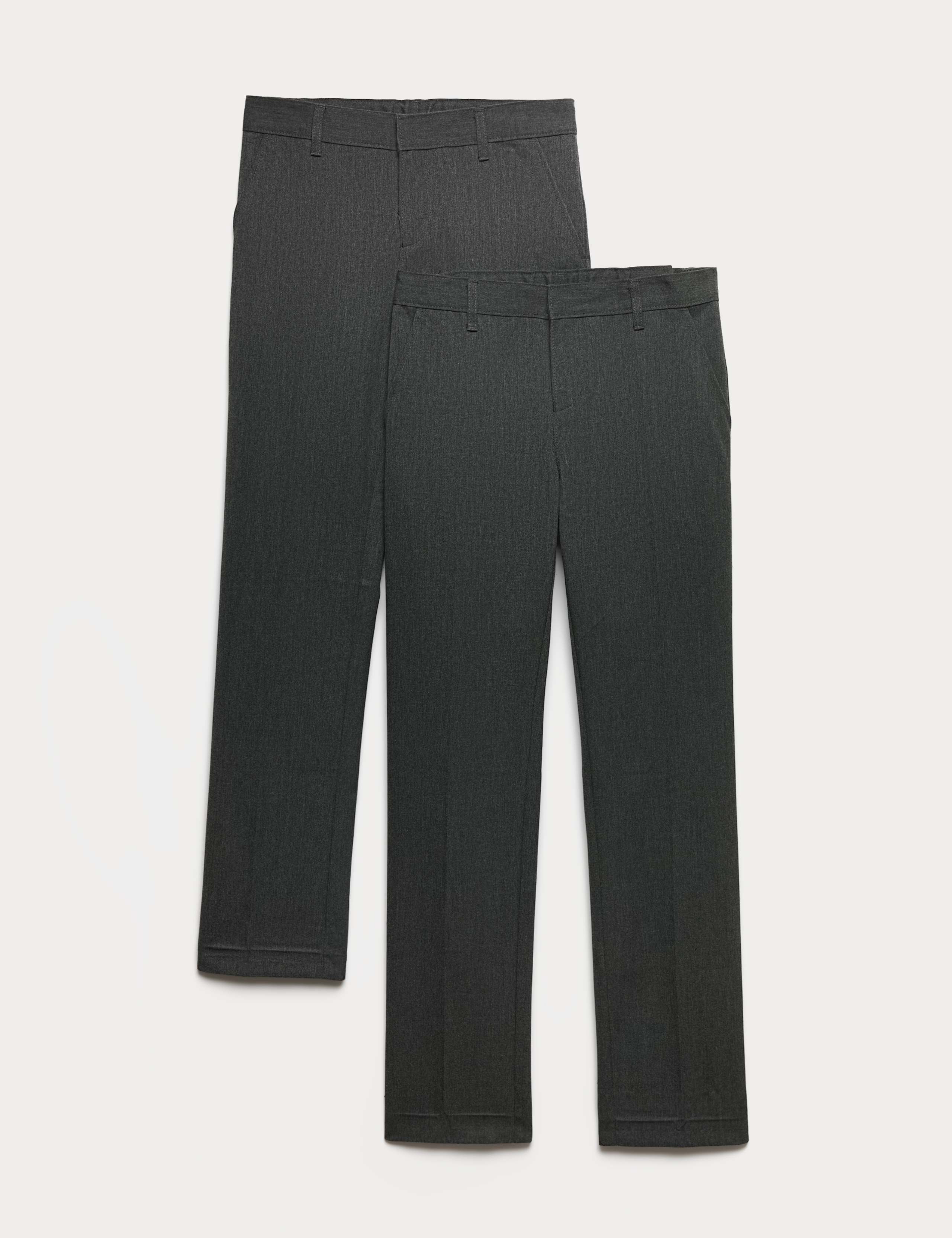 2 Pack Boys' Slim Leg Longer Length School Trousers (2-18 Yrs) 1 of 2