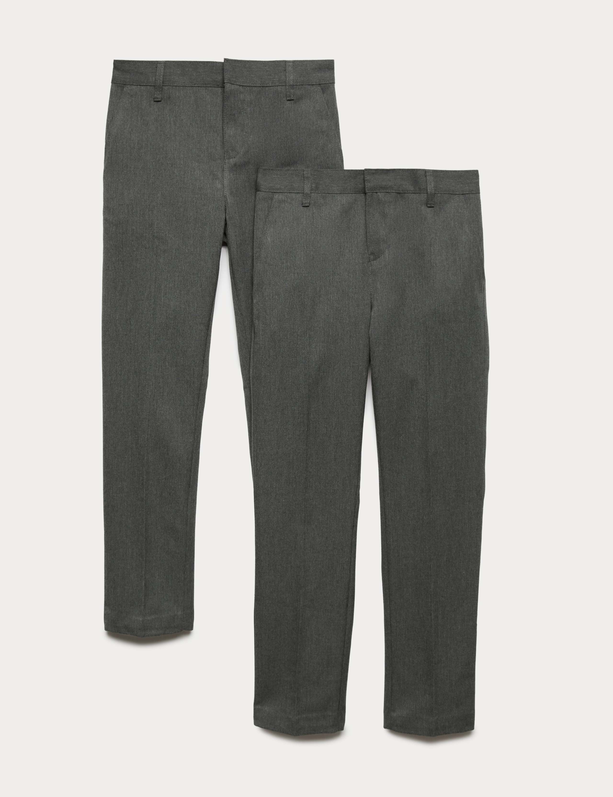 2 Pack Boys' Slim Fit Slim Leg School Trousers 1 of 2