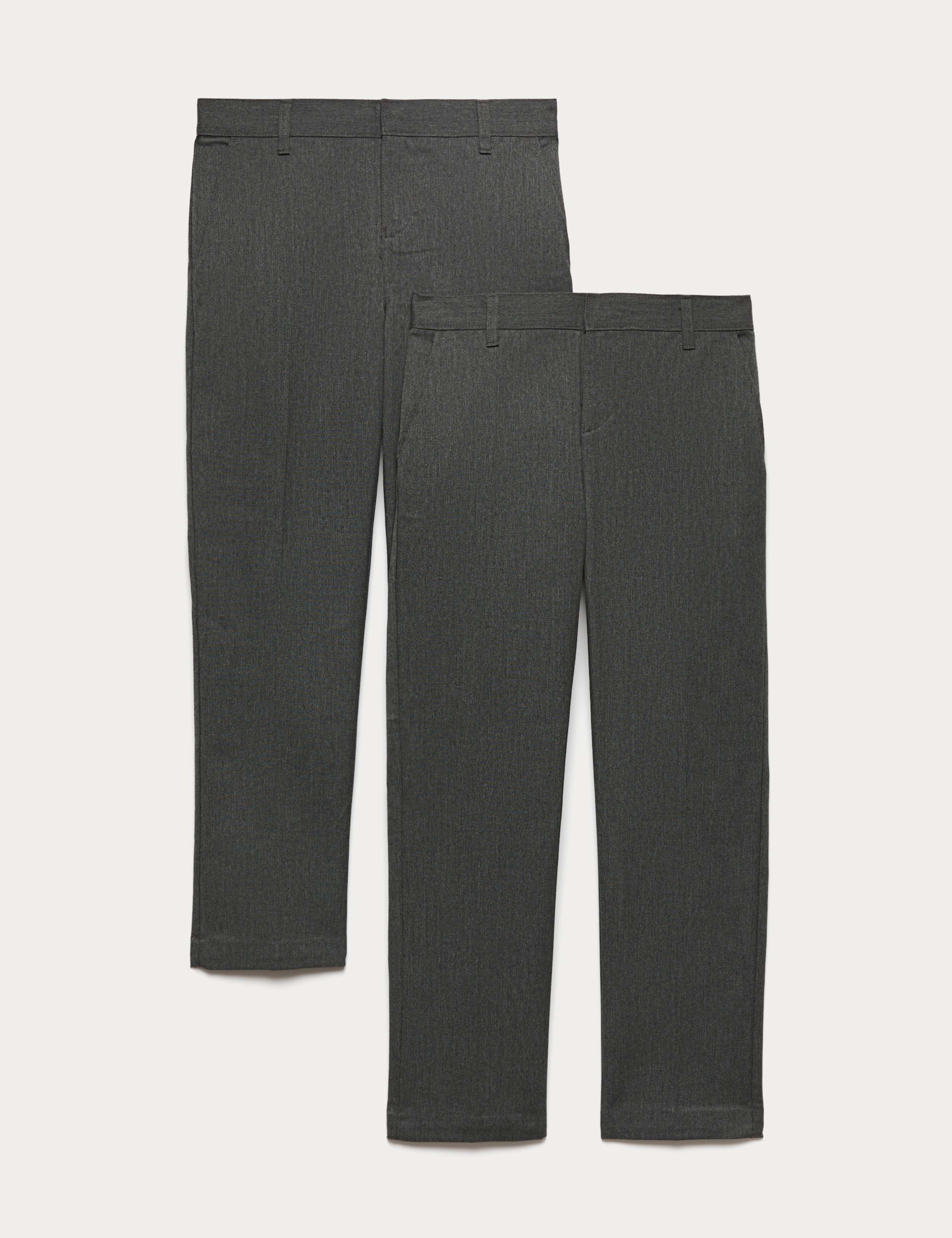 2 Pack Boys' Slim Leg School Trousers (2-18 Yrs) 1 of 2