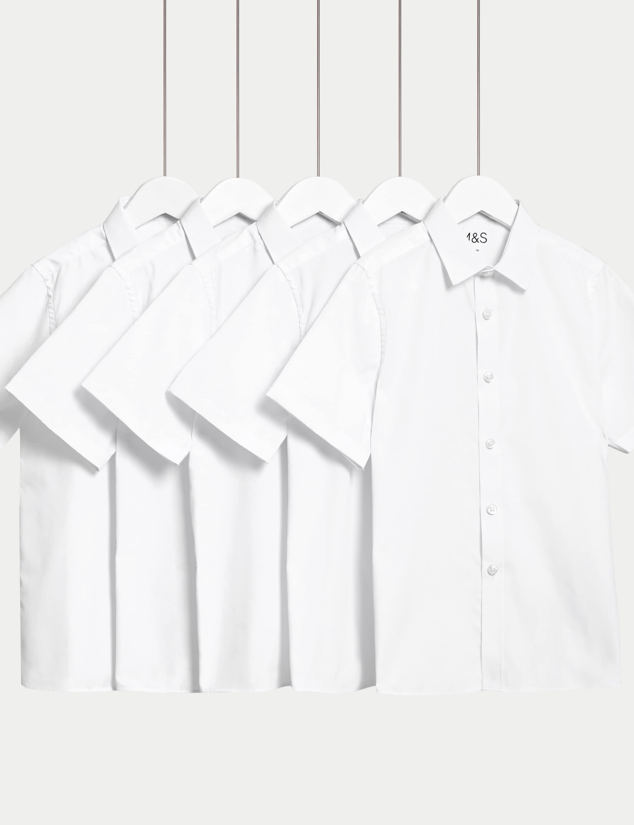 5pk Boys' Regular Fit Easy to Iron School Shirts (2-18 Yrs) 2 of 5