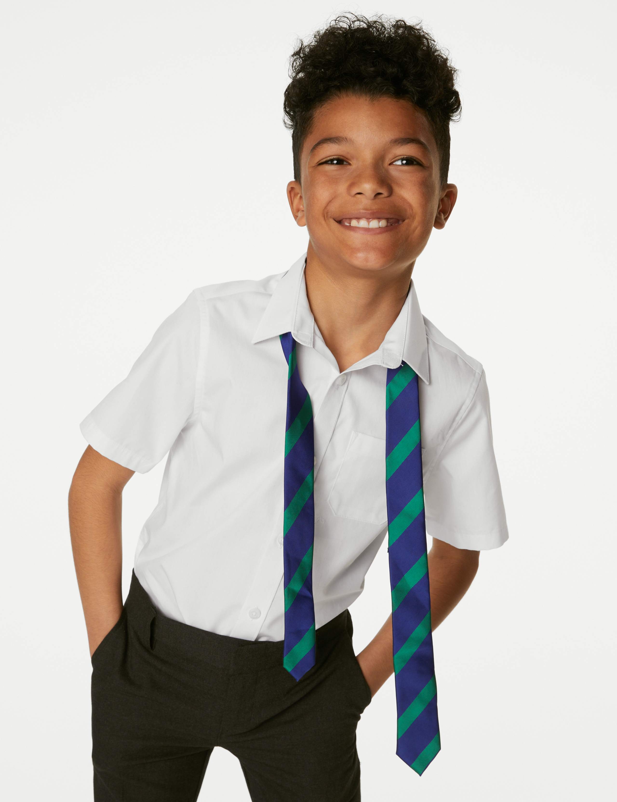 2 Pack Boys' Regular Fit Cotton School Shirts (2-18 Yrs) 1 of 5