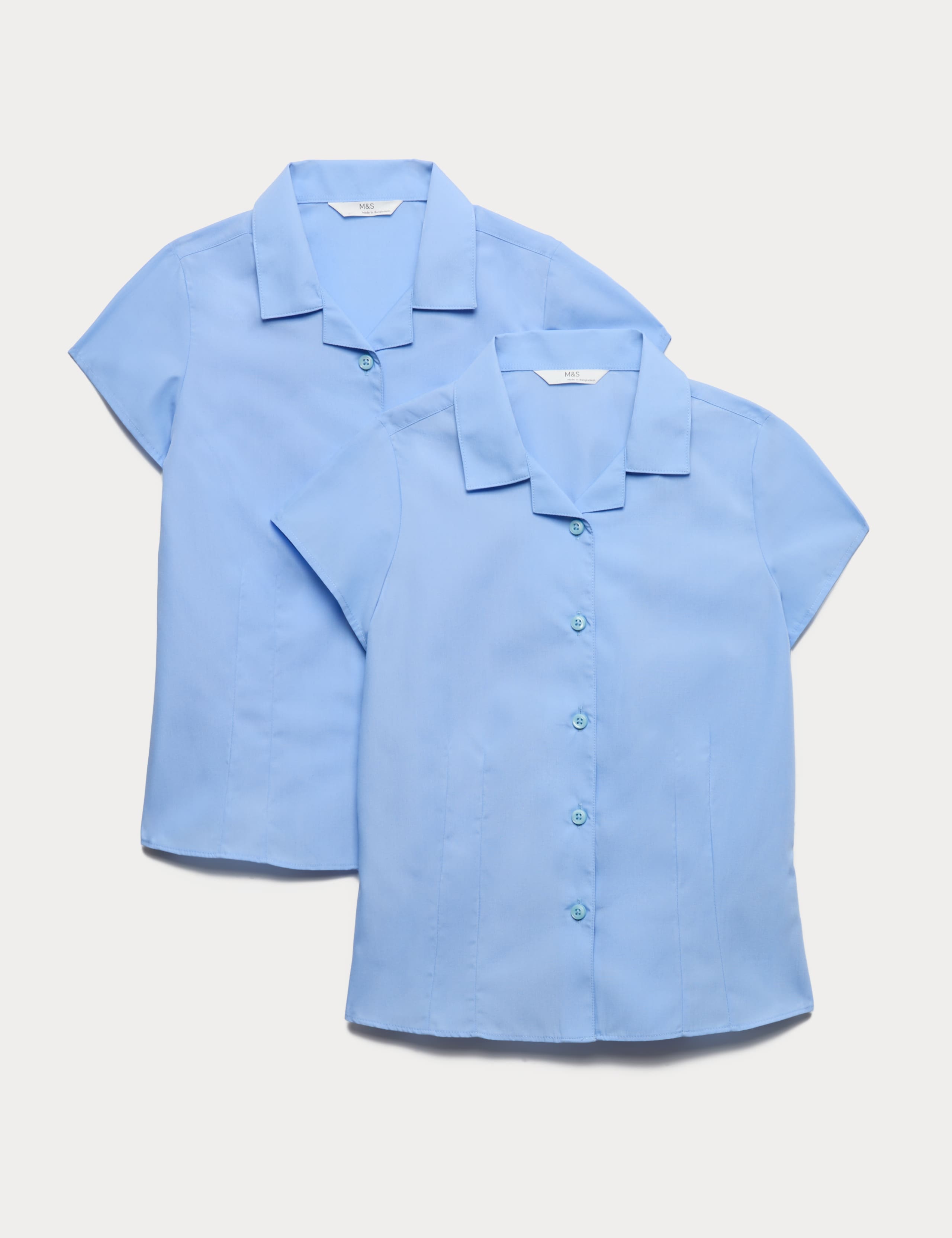 2 Pack Girls' Easy Iron Revere School Shirts (2-16 Yrs) 1 of 2