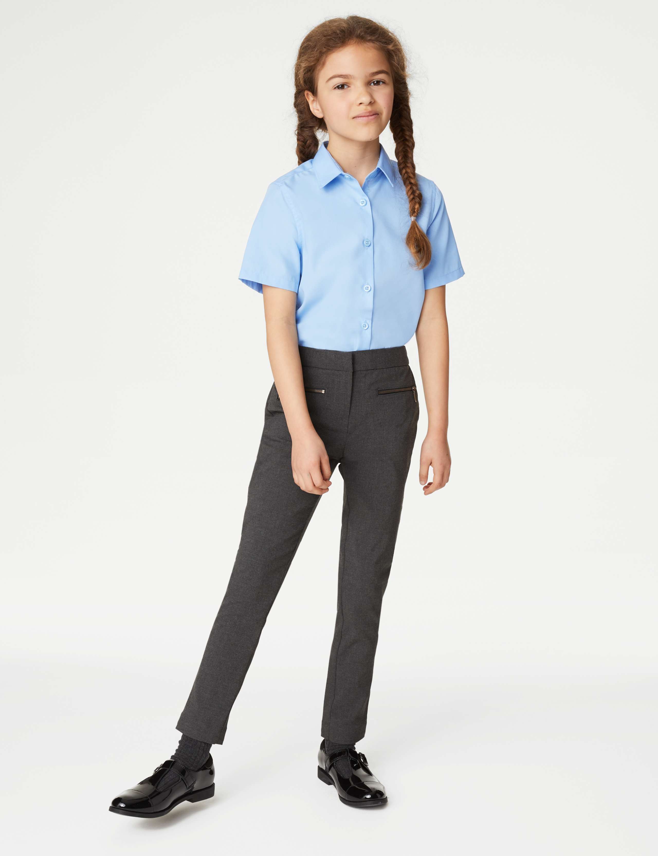 3 Pack Girls' Slim Fit Easy Iron School Shirts (2-16 Yrs) 3 of 5