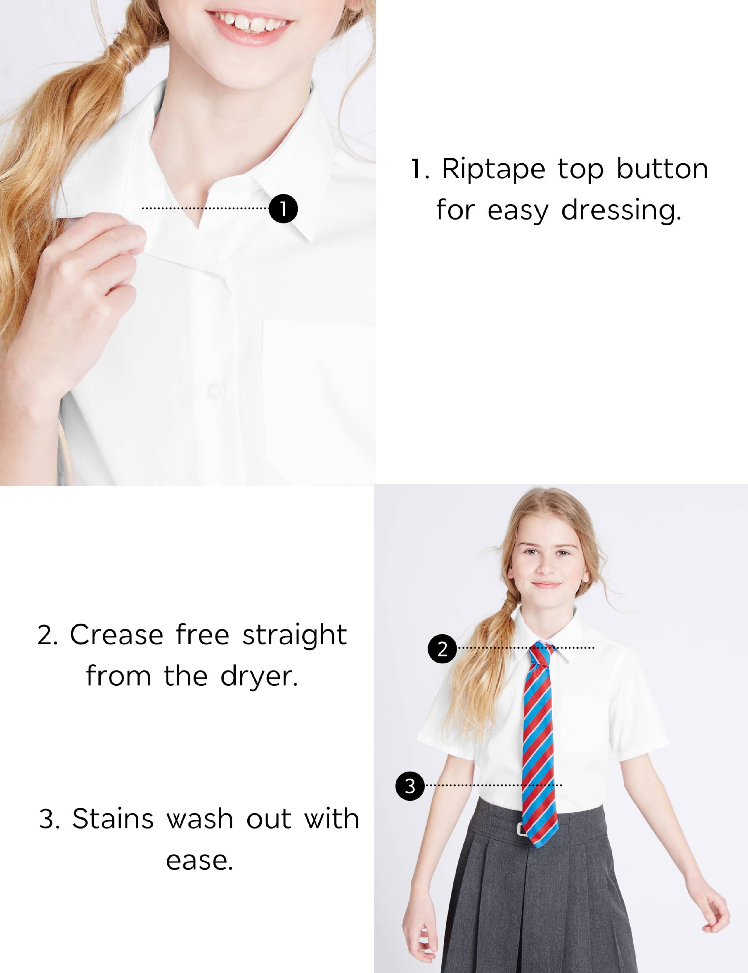 2 Pack Girls' Plus Fit Non-Iron Blouses 3 of 3