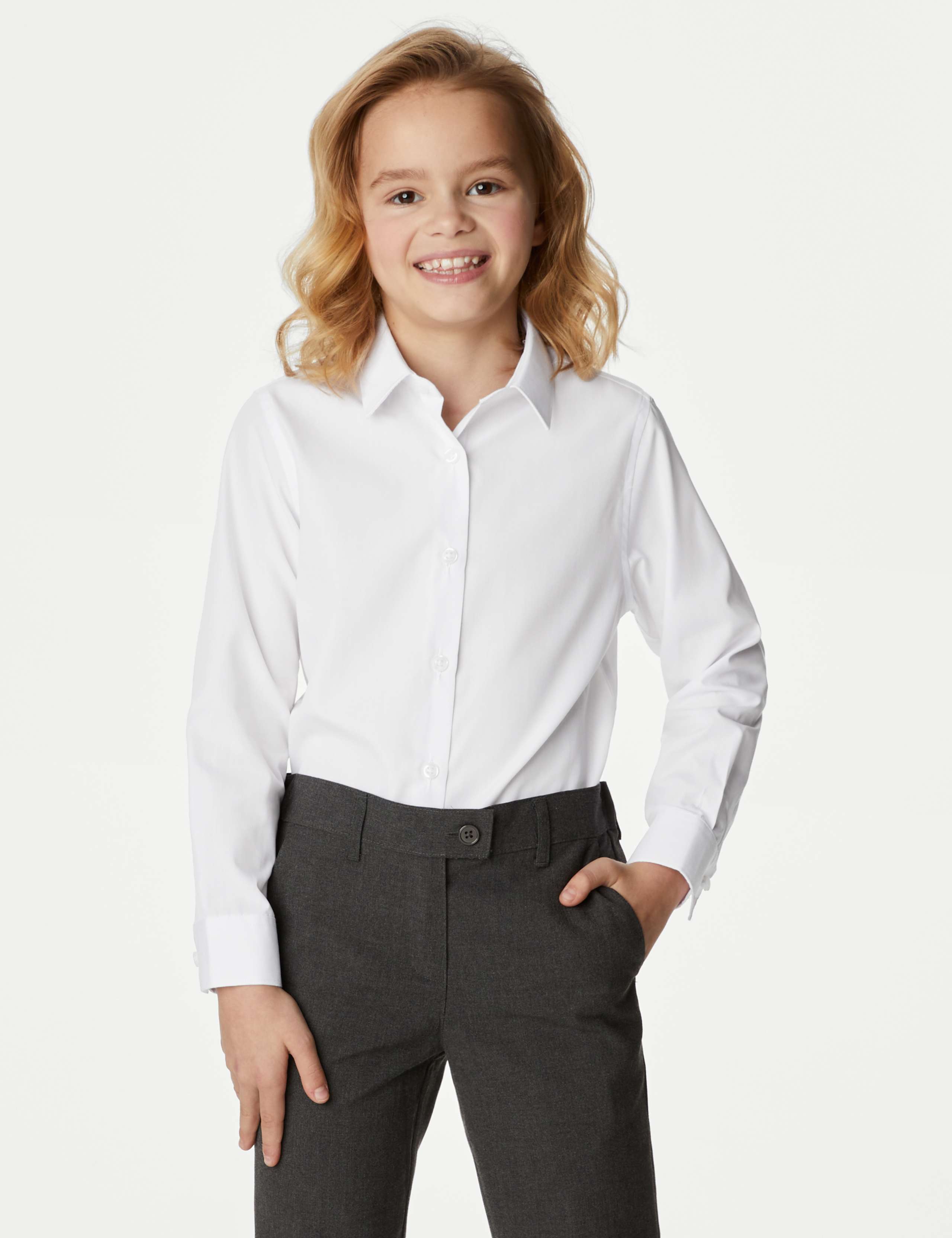 3 Pack Girls' Easy Iron School Shirts (2-16 Yrs) 3 of 6