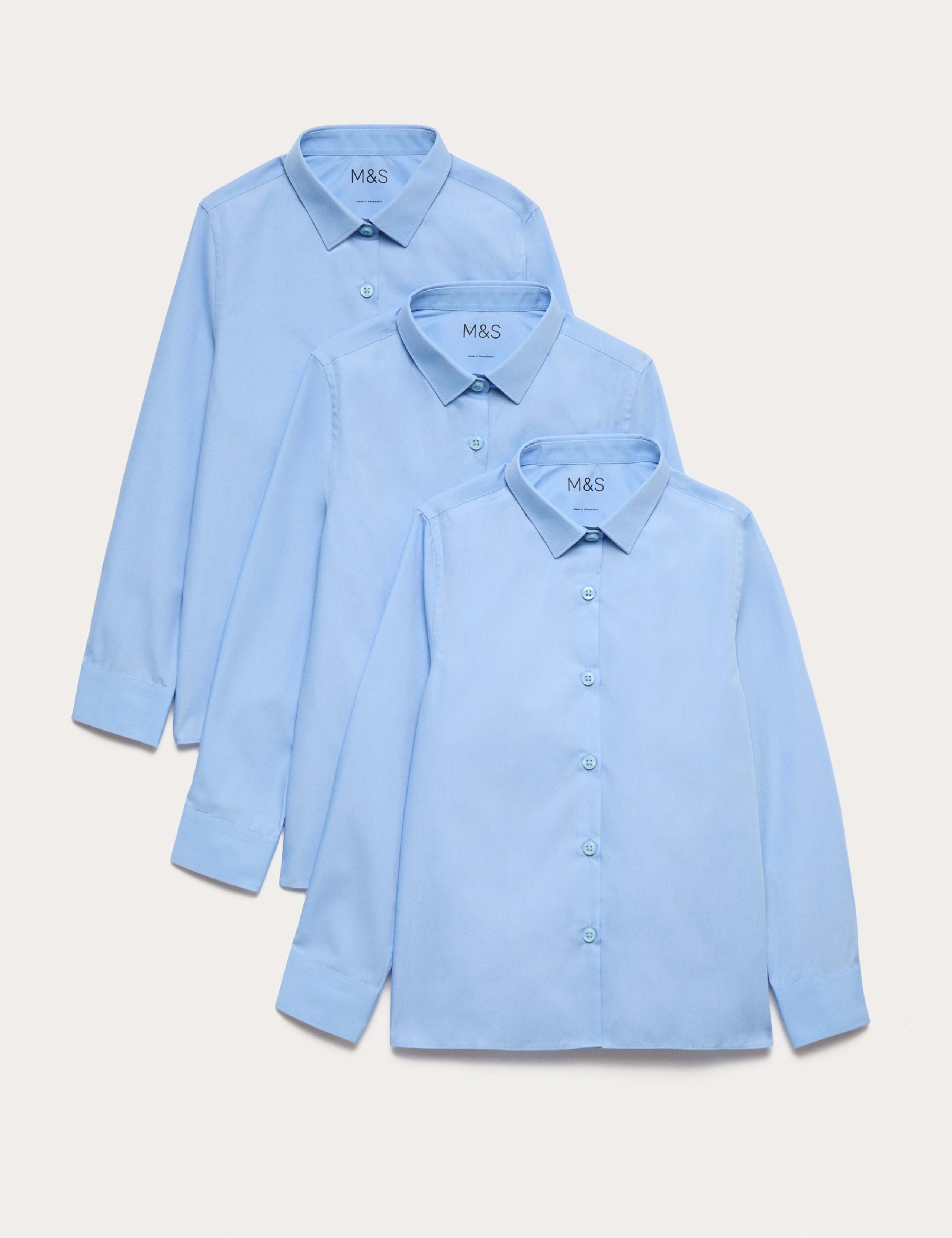 3 Pack Girls' Slim Fit Easy Iron School Shirts (2-16 Yrs) 1 of 3