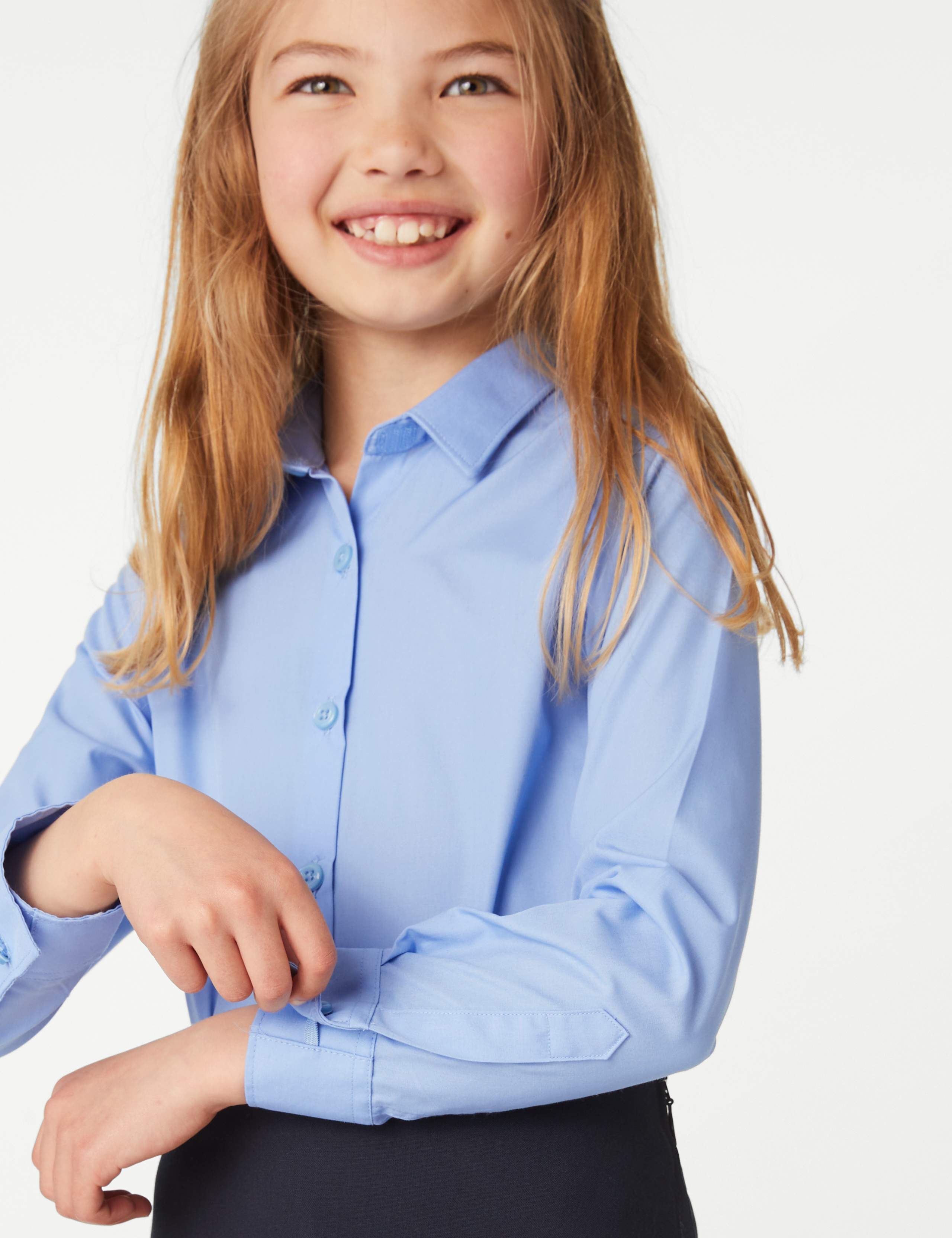 3pk Girls' Slim Fit Easy Iron School Shirts (2-16 Yrs) 5 of 5