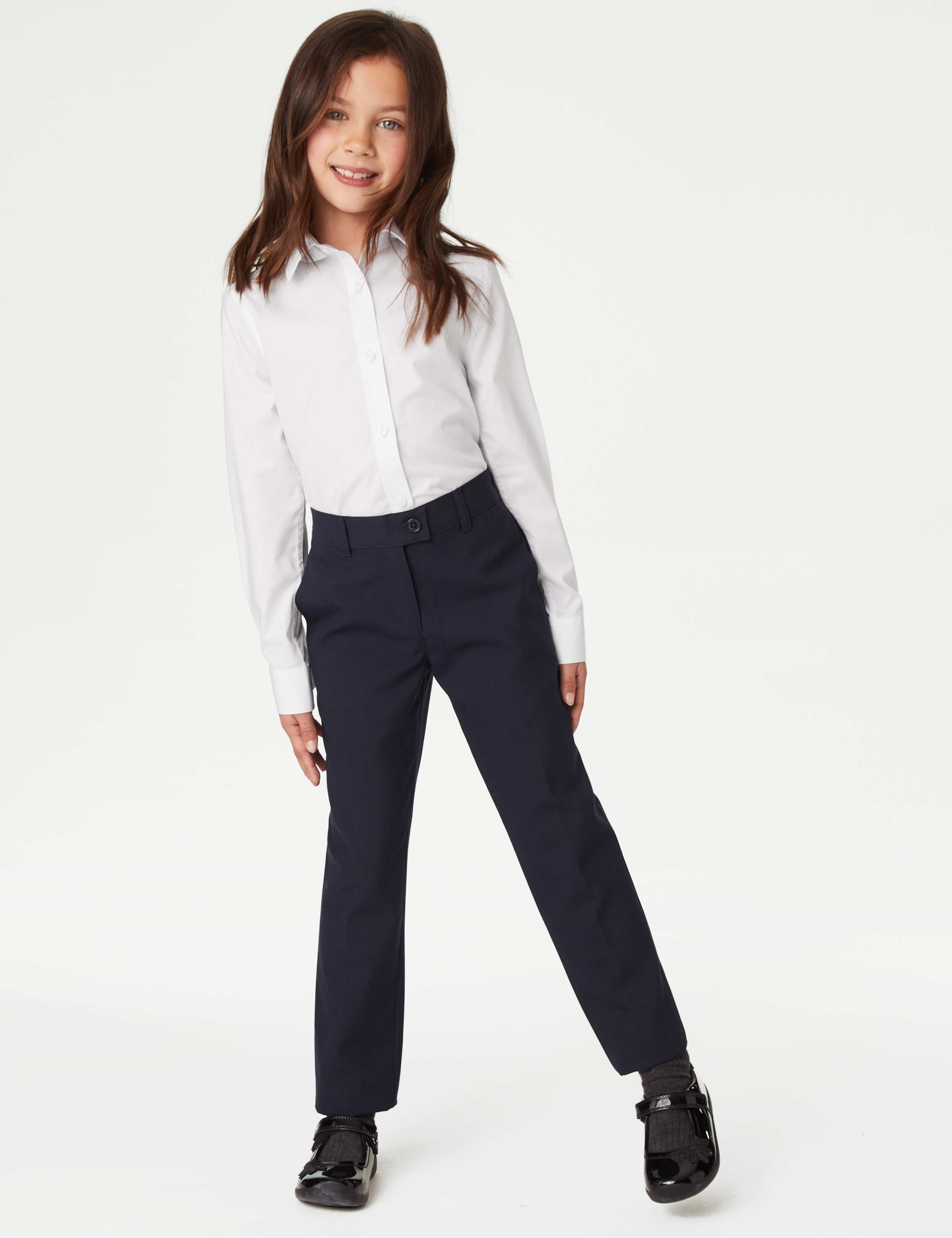 2 Pack Girls' Skinny Fit School Shirts (2-18 Yrs) 3 of 7