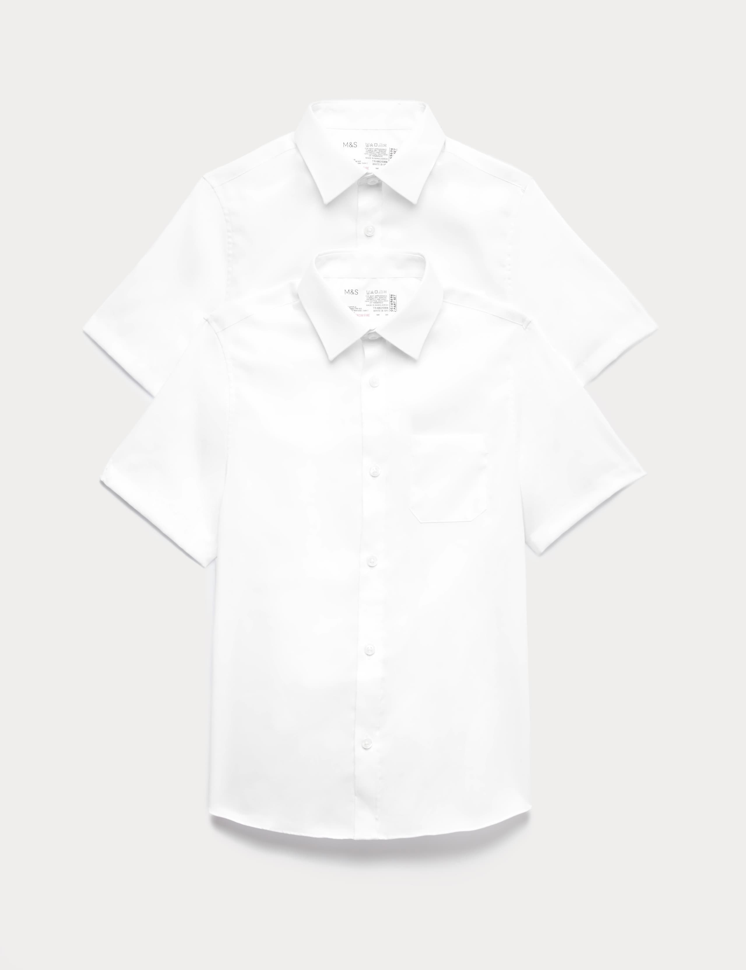 2 Pack Boys' Regular Fit Cotton School Shirts (2-18 Yrs) 1 of 2