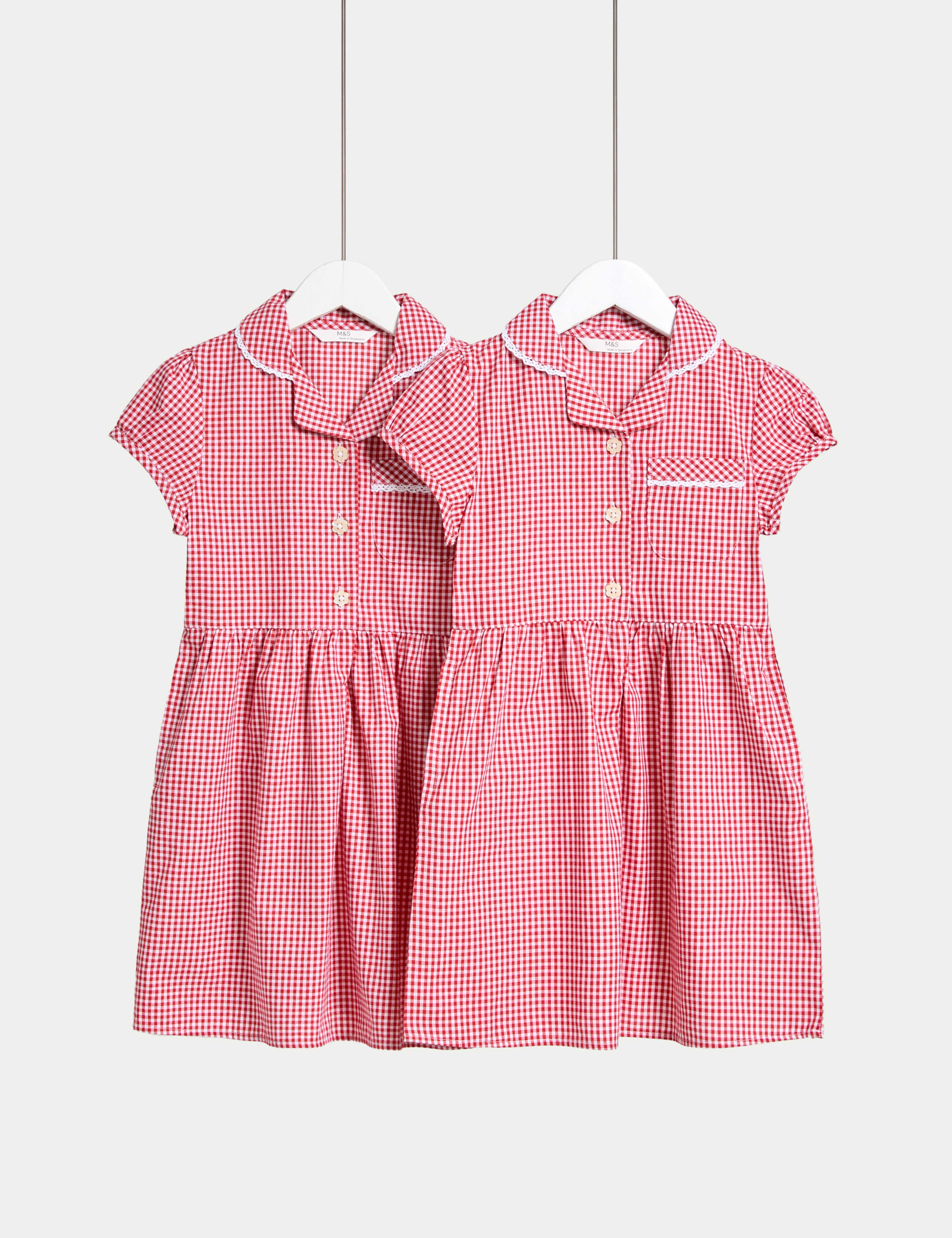 2 Pack Girls' Cotton Rich School Dresses (2-14 Yrs) 1 of 2