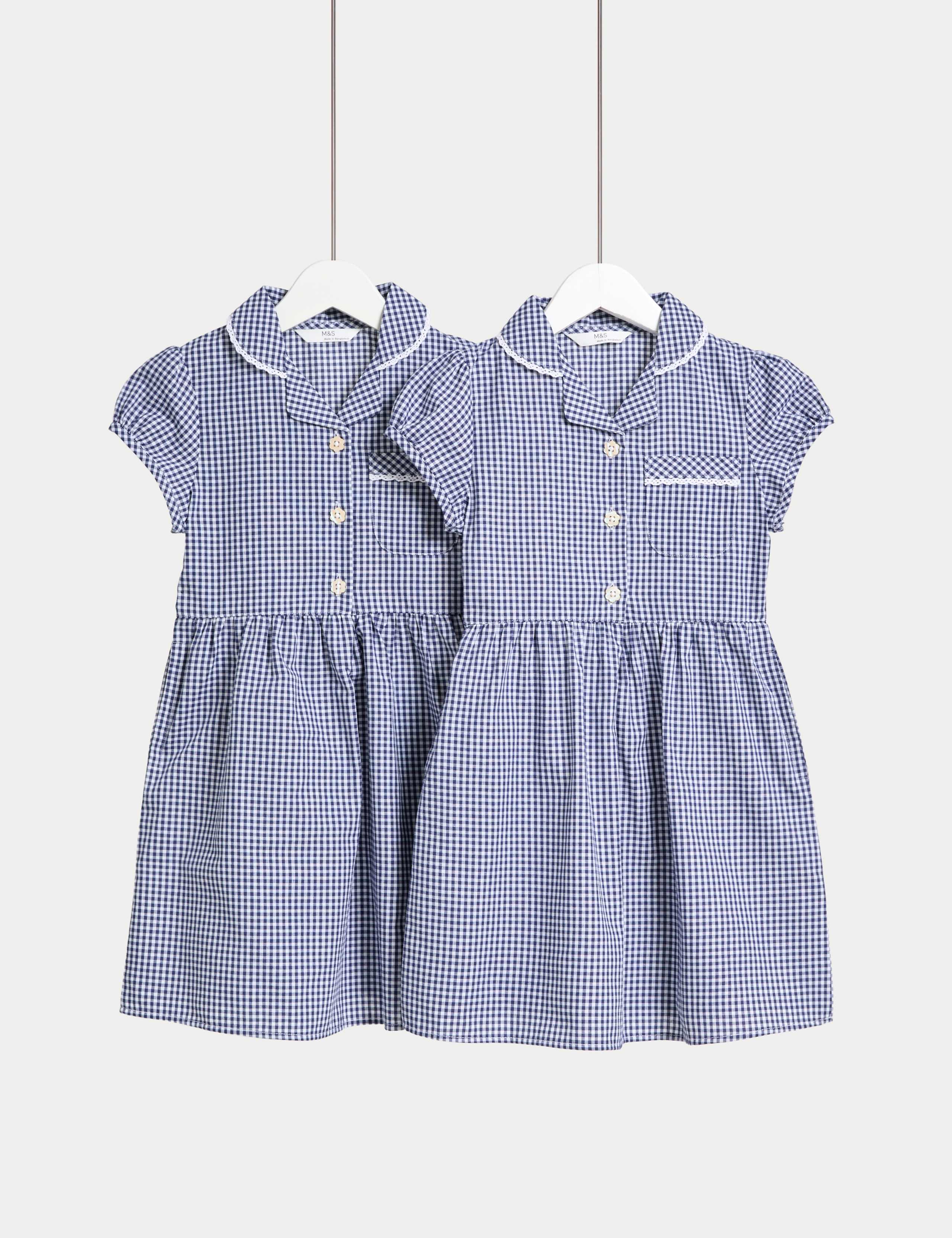 2 Pack Girls' Cotton Rich School Dresses (2-14 Yrs) 1 of 2