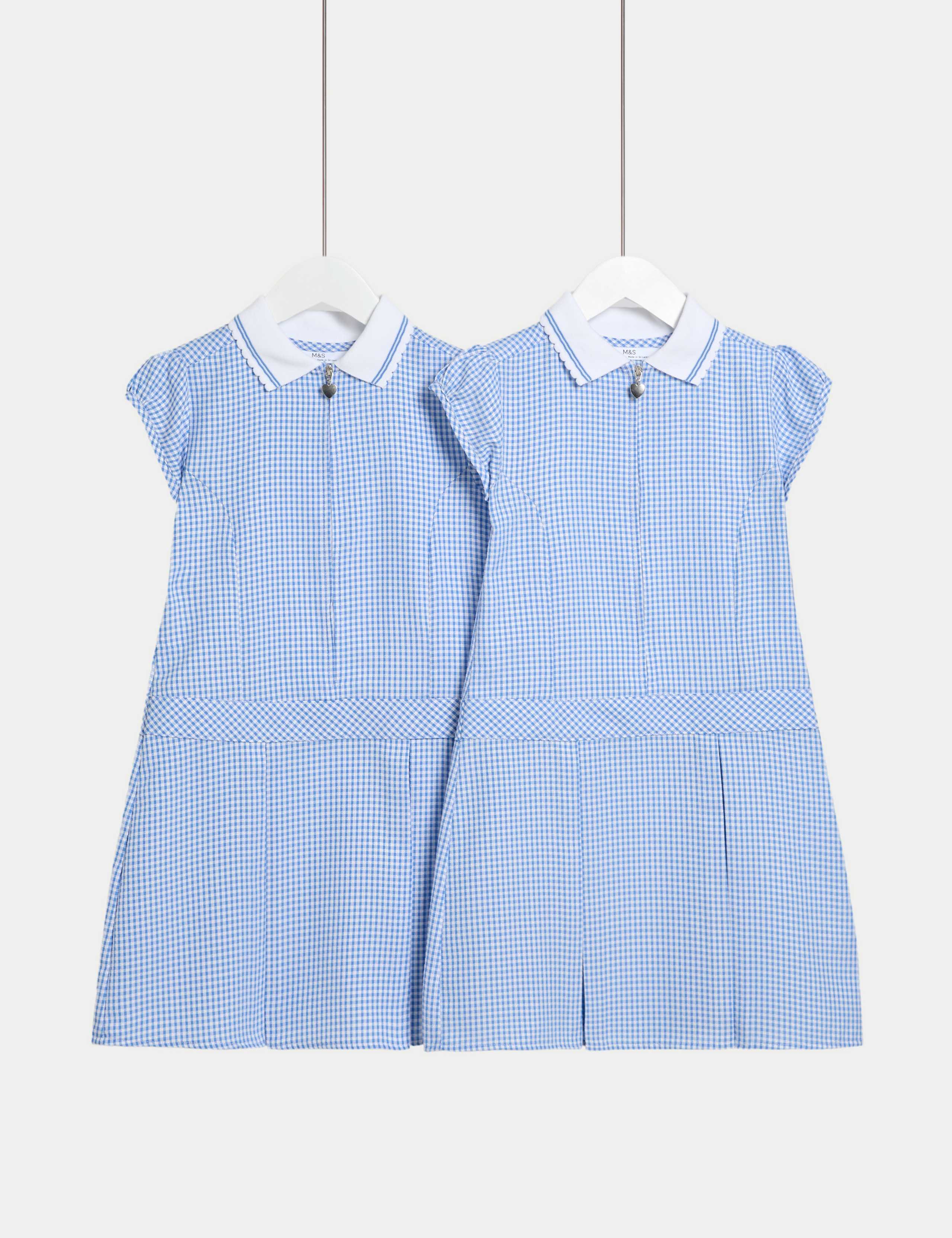 2 Pack Girls' Cotton Rich Gingham School Dress (2-14 Yrs) 1 of 2