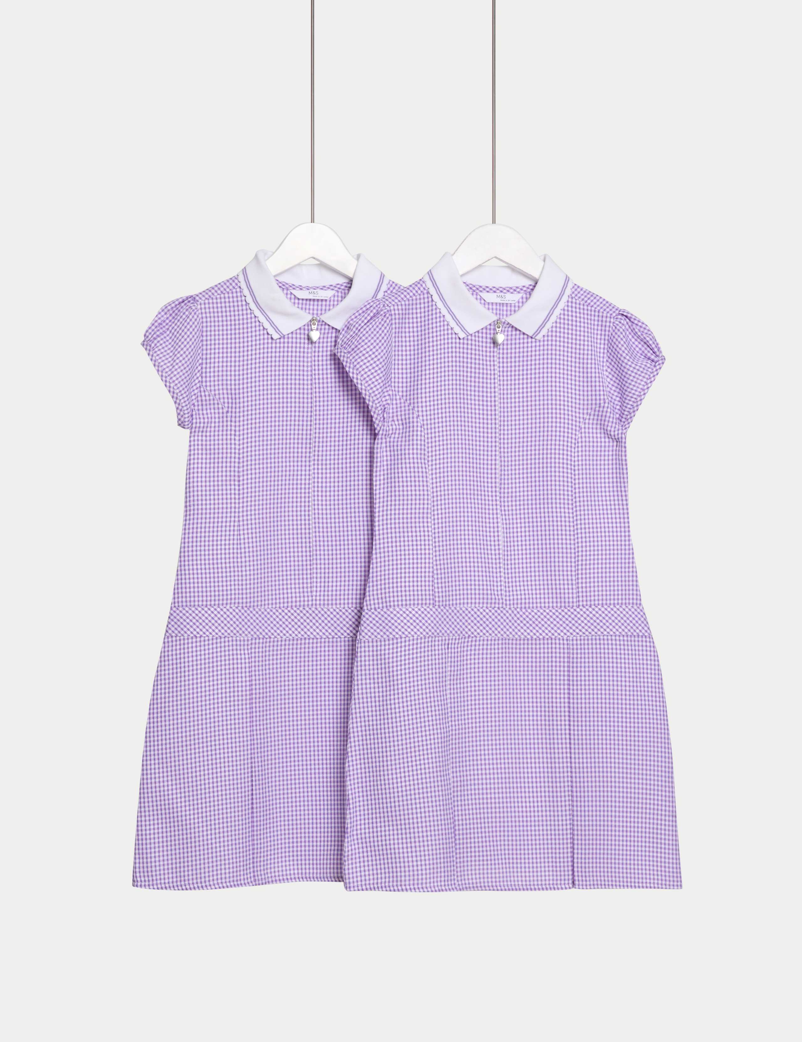 2 Pack Girls' Gingham School Dress (2-14 Yrs) 1 of 2