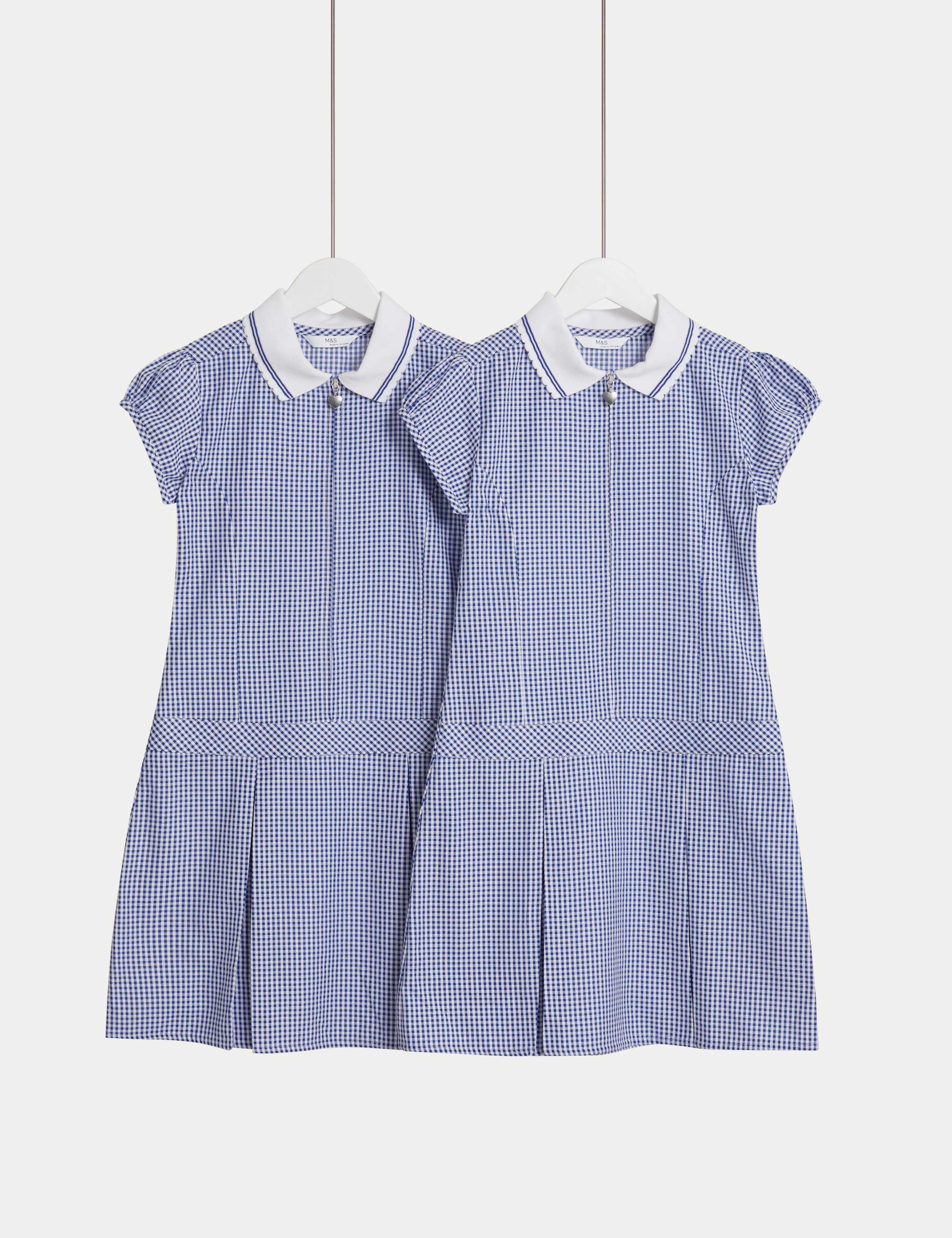 2 Pack Girls' Cotton Rich Gingham School Dress (2-14 Yrs) 1 of 3