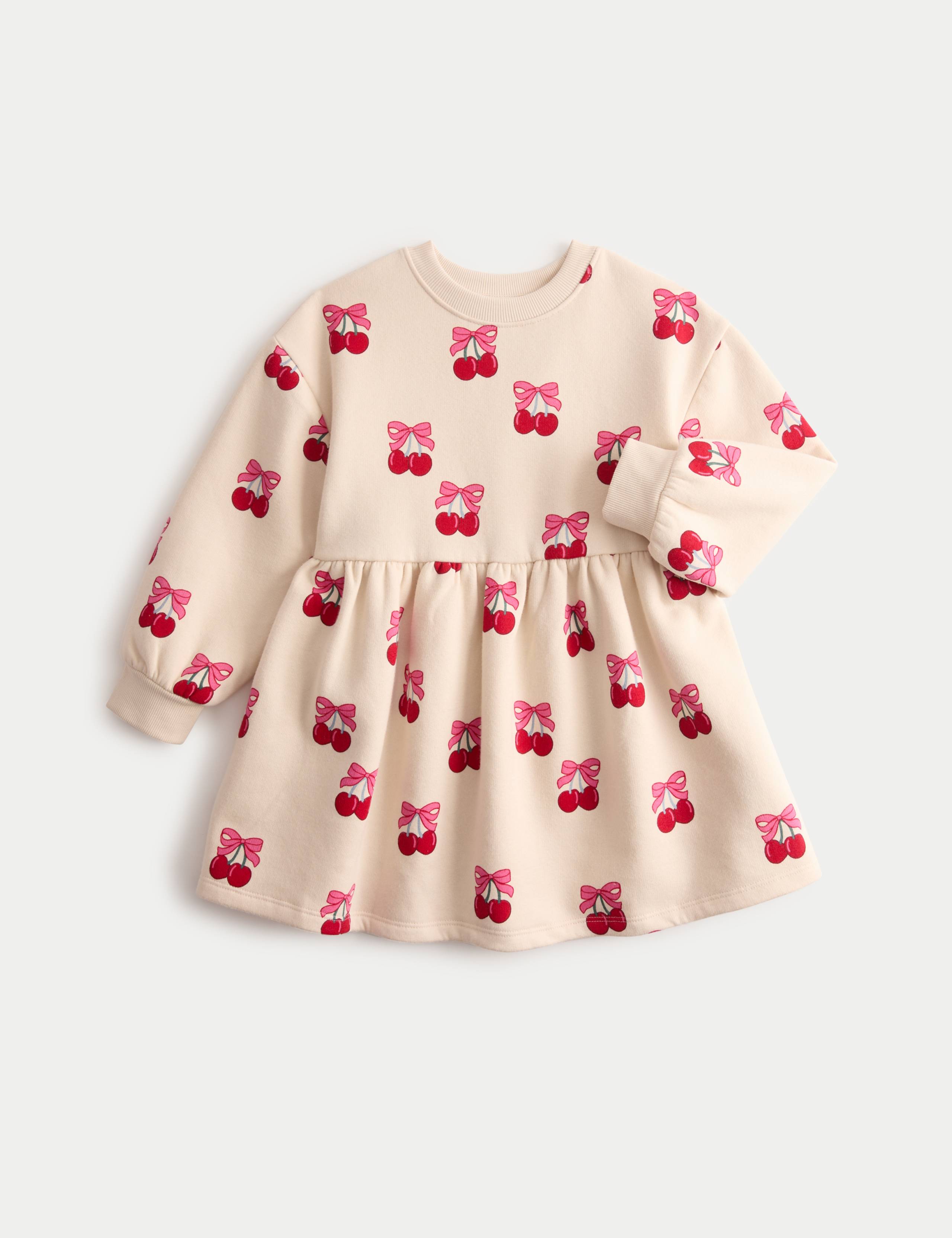 Cotton Rich Cherry Print Sweat Dress (1-8 Yrs) 1 of 2