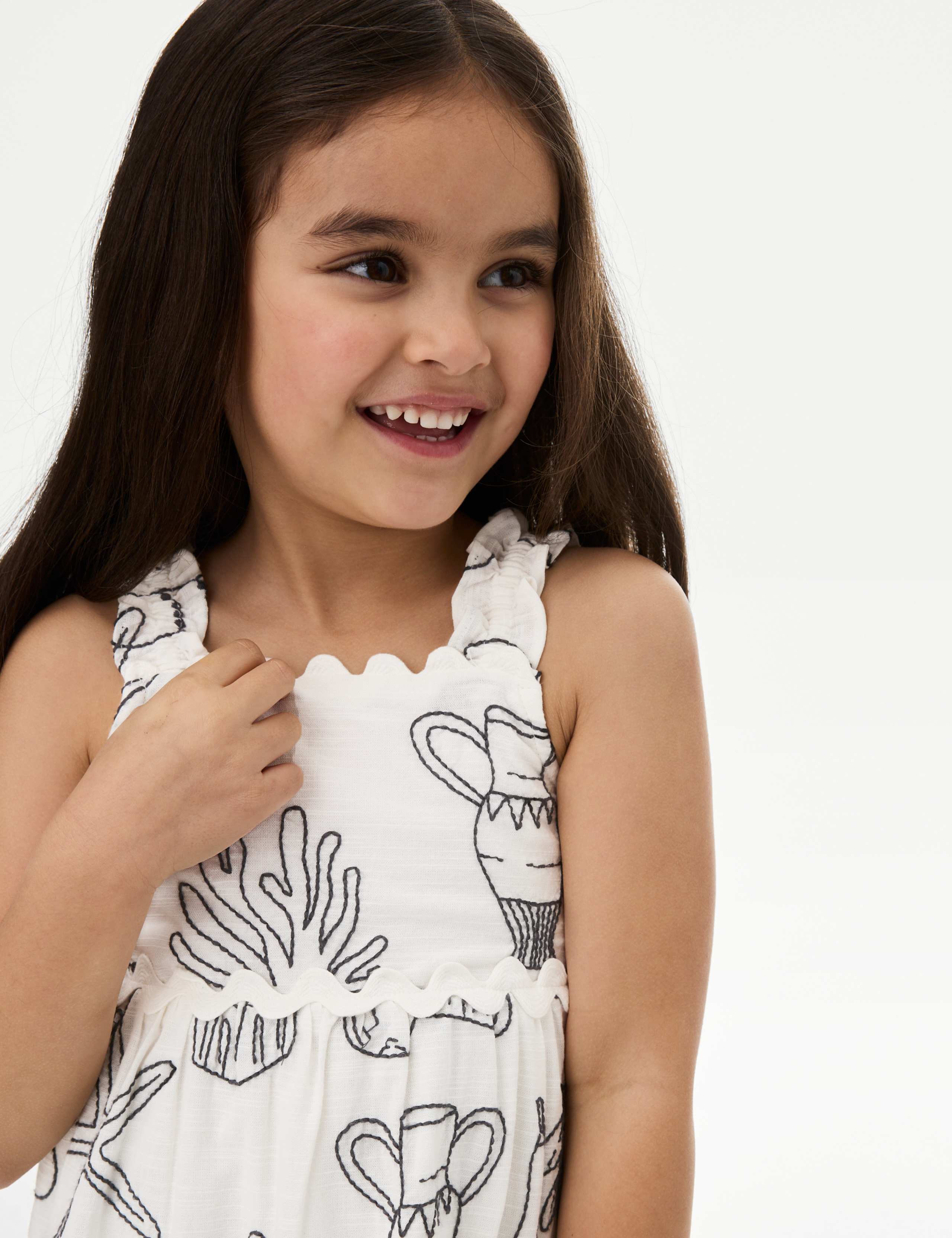 Pure Cotton Shell Embroidery Dress (2-8 Yrs) 1 of 4