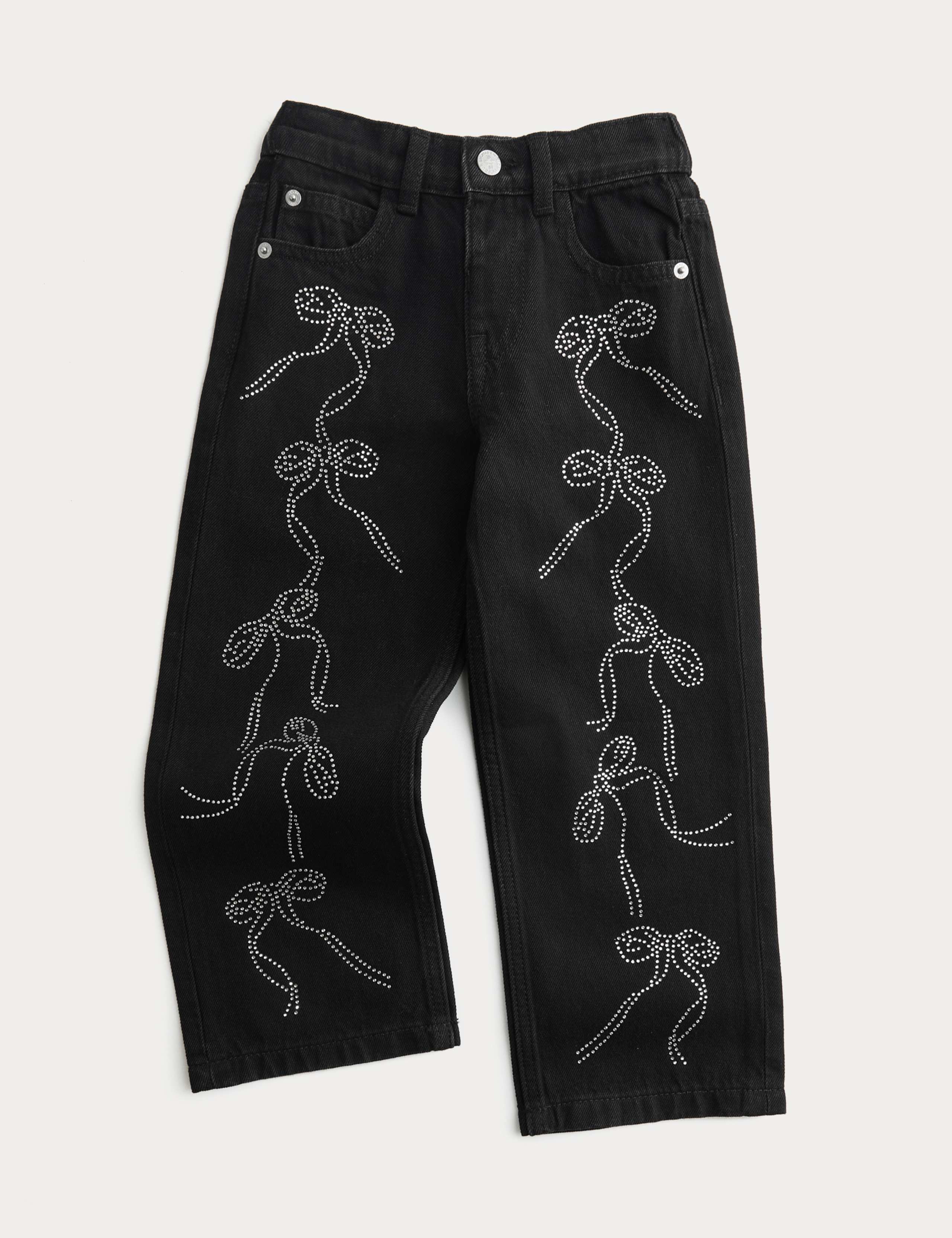 Pure Cotton Denim Diamanté Bow Jeans (2-8 Yrs) 1 of 3