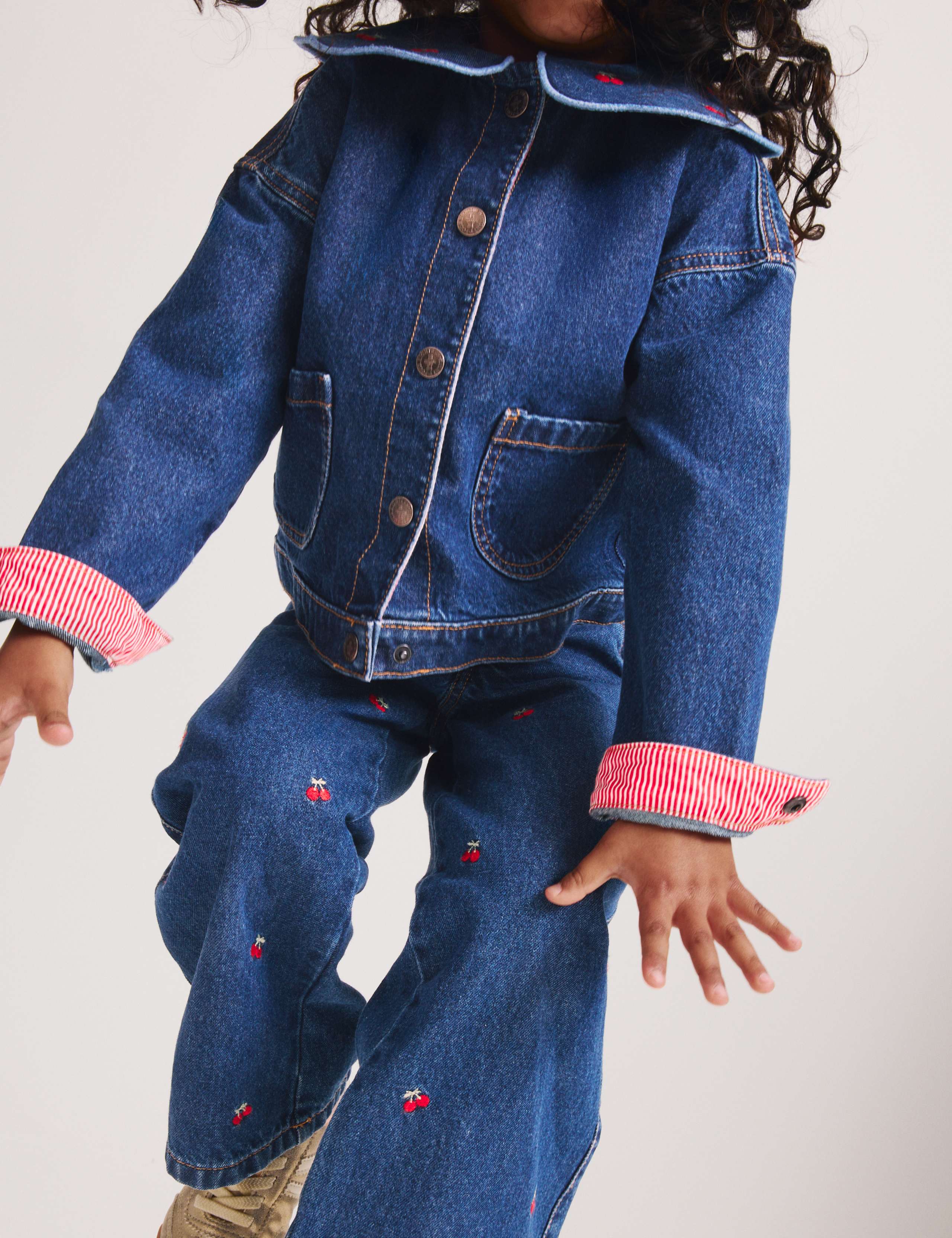 Cherry Embroidered Collar Denim Shacket (2-10 Yrs) 4 of 7