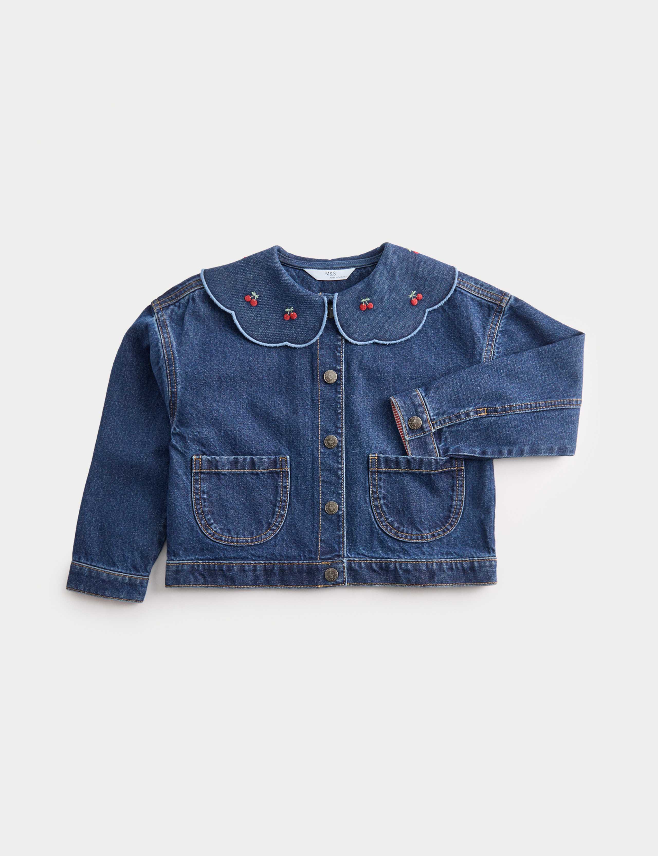 Cherry Embroidered Collar Denim Shacket (2-10 Yrs) 2 of 7
