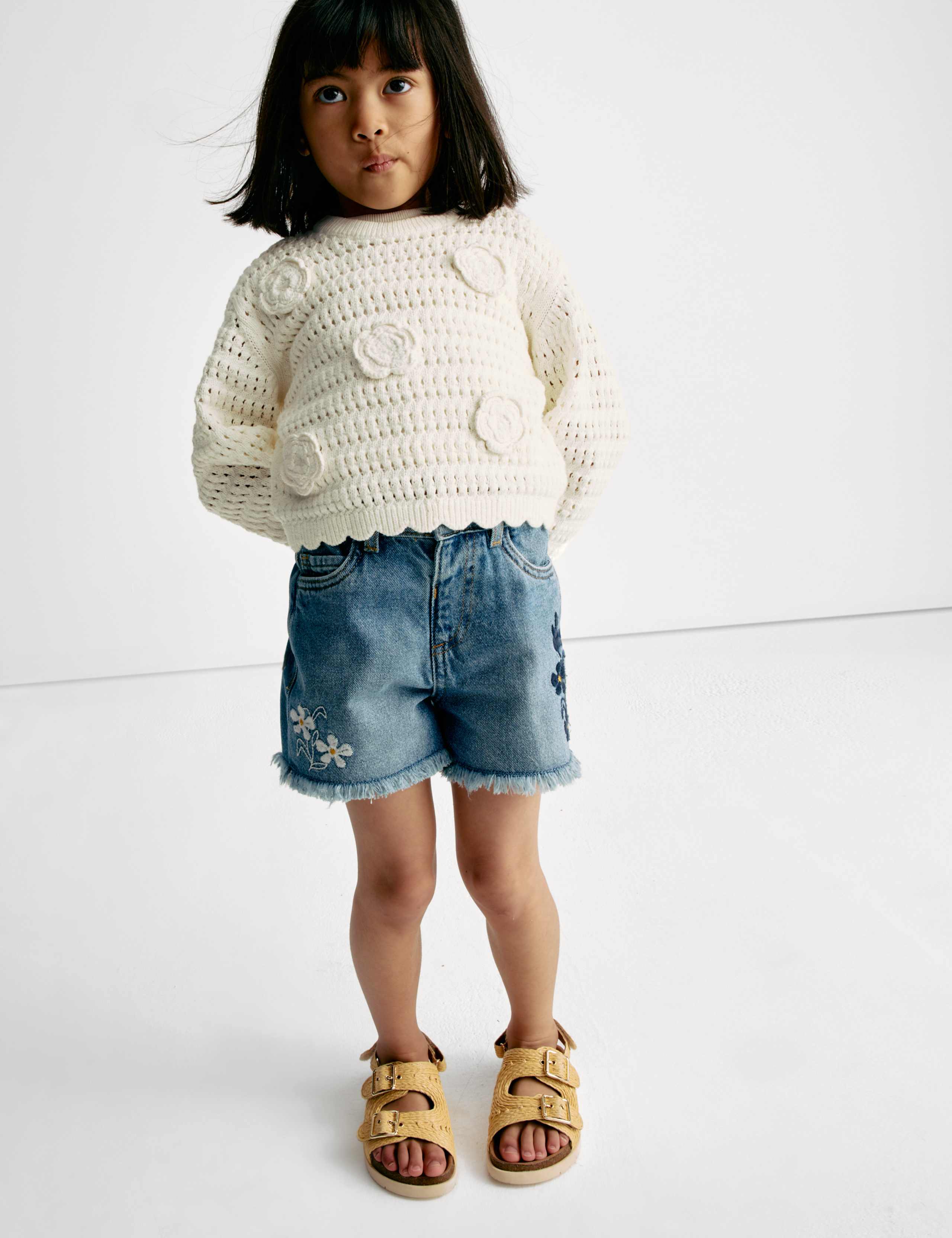 Pure Cotton Knitted Flower Jumper (2-8 Yrs) 3 of 7