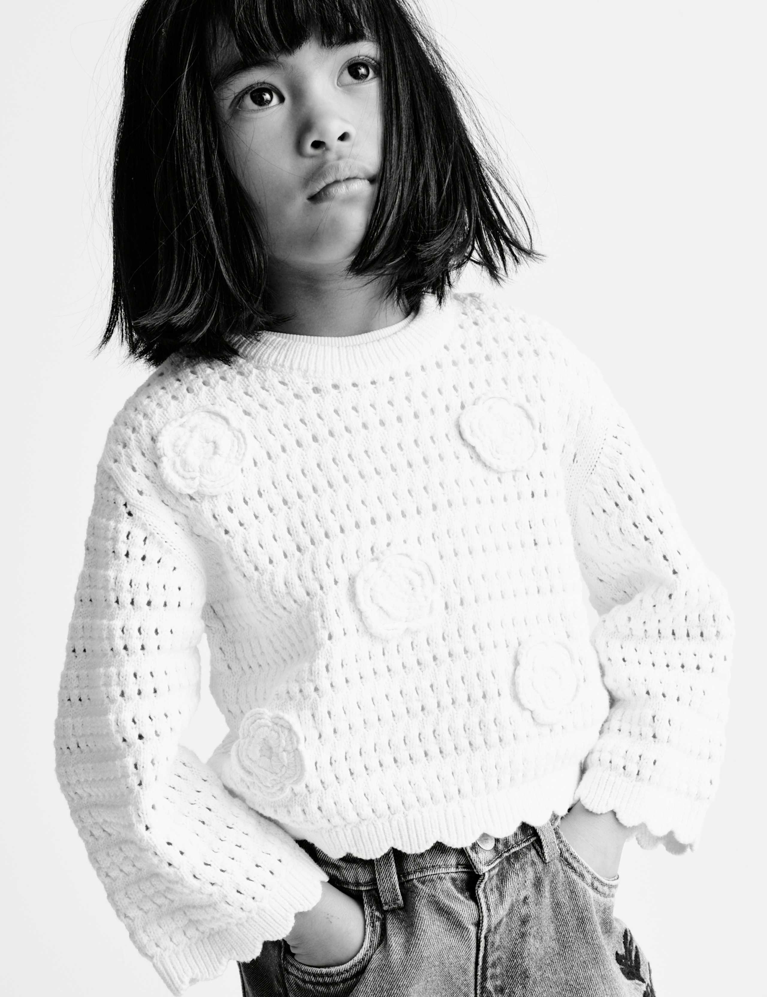 Pure Cotton Knitted Flower Jumper (2-8 Yrs) 5 of 7