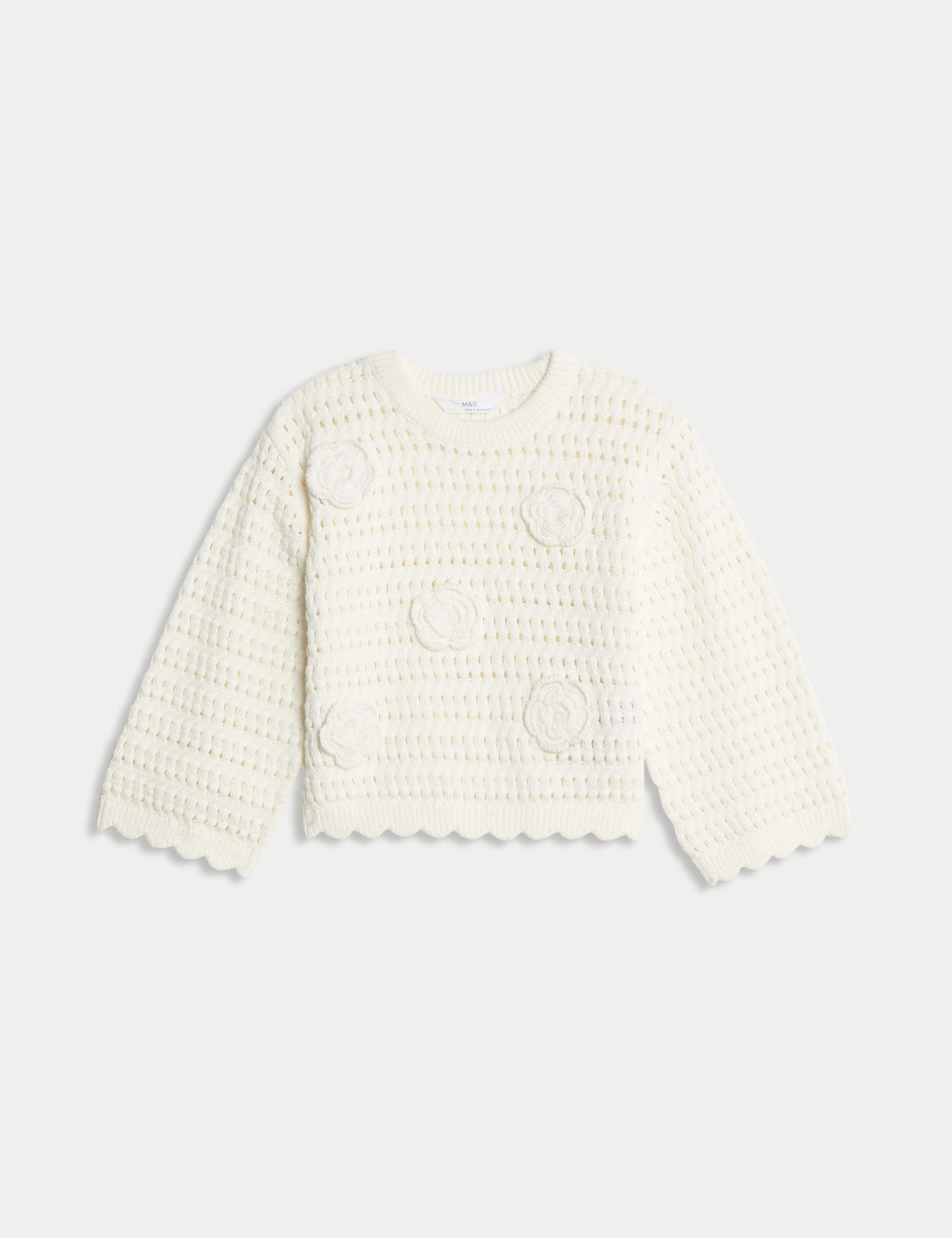 Pure Cotton Knitted Flower Jumper (2-8 Yrs) 2 of 7