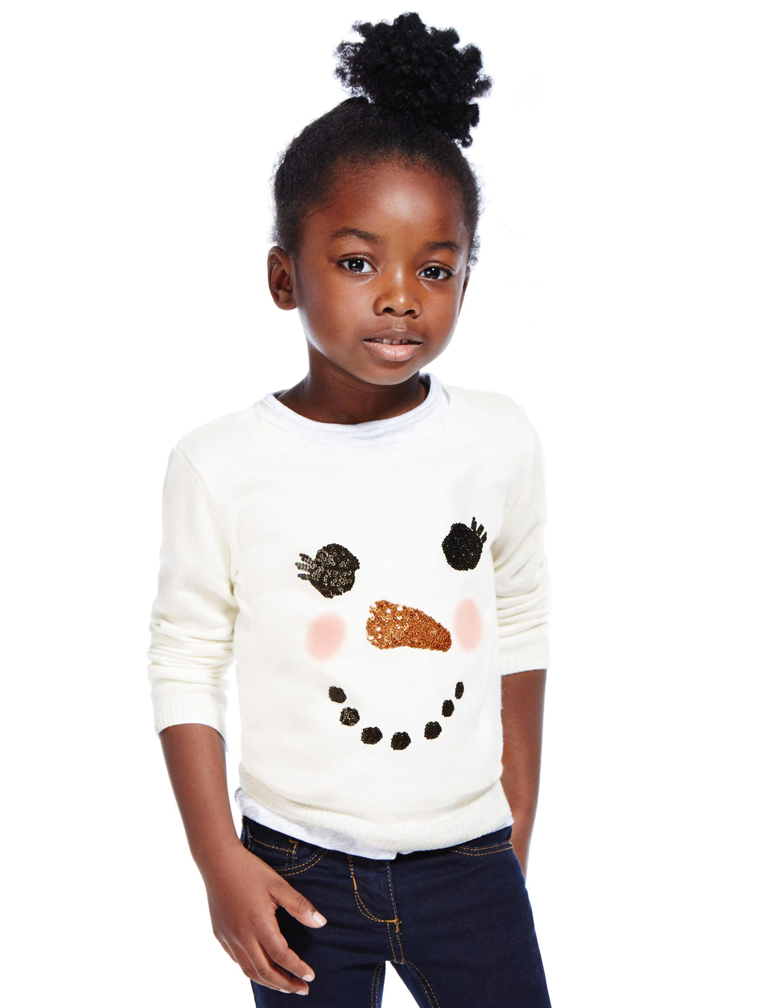 Sequin Embellished Snowman Jumper with Wool (1-7 Years) 1 of 3