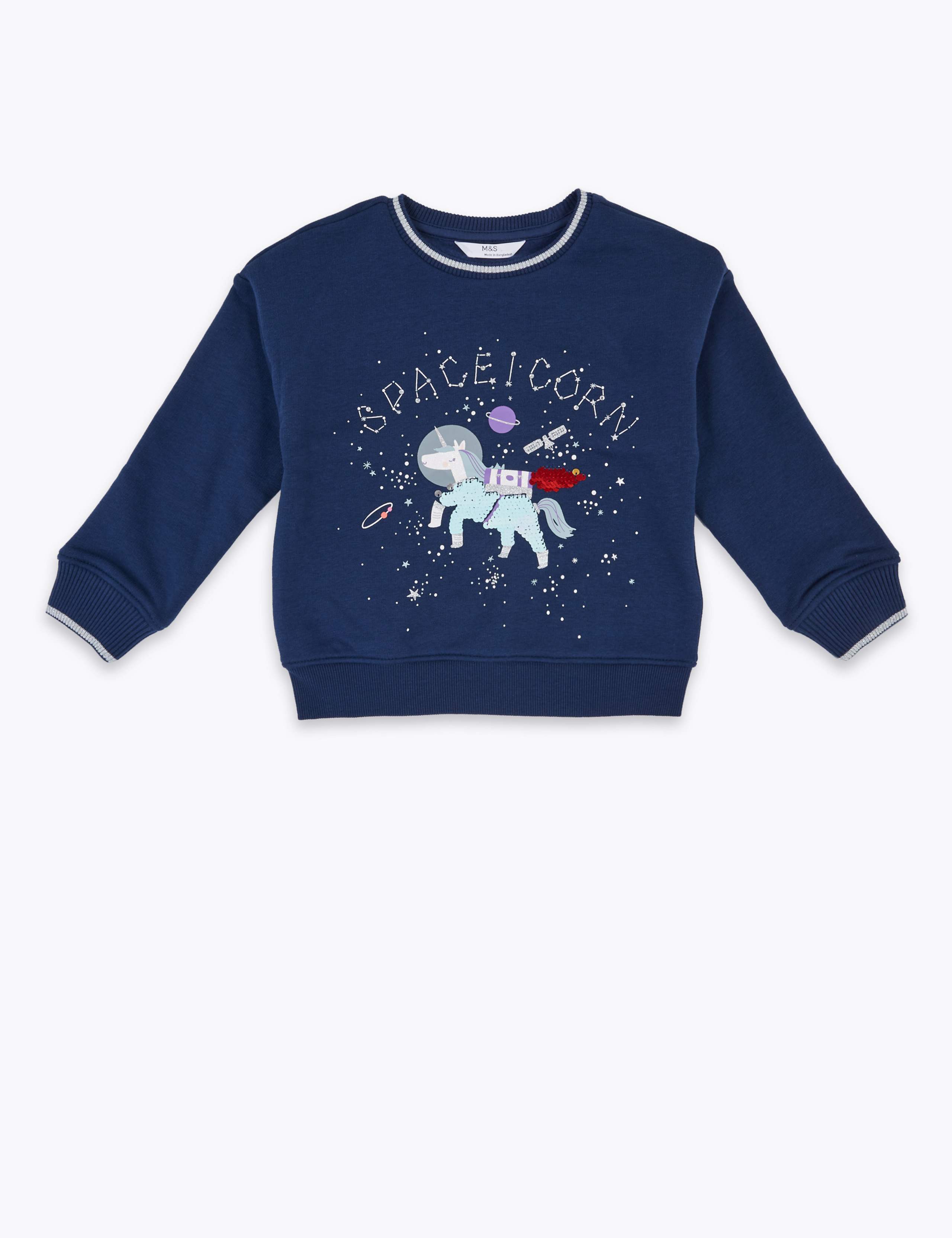 Cotton Space Unicorn Sequin Sweatshirt (2-7 Yrs) 2 of 8