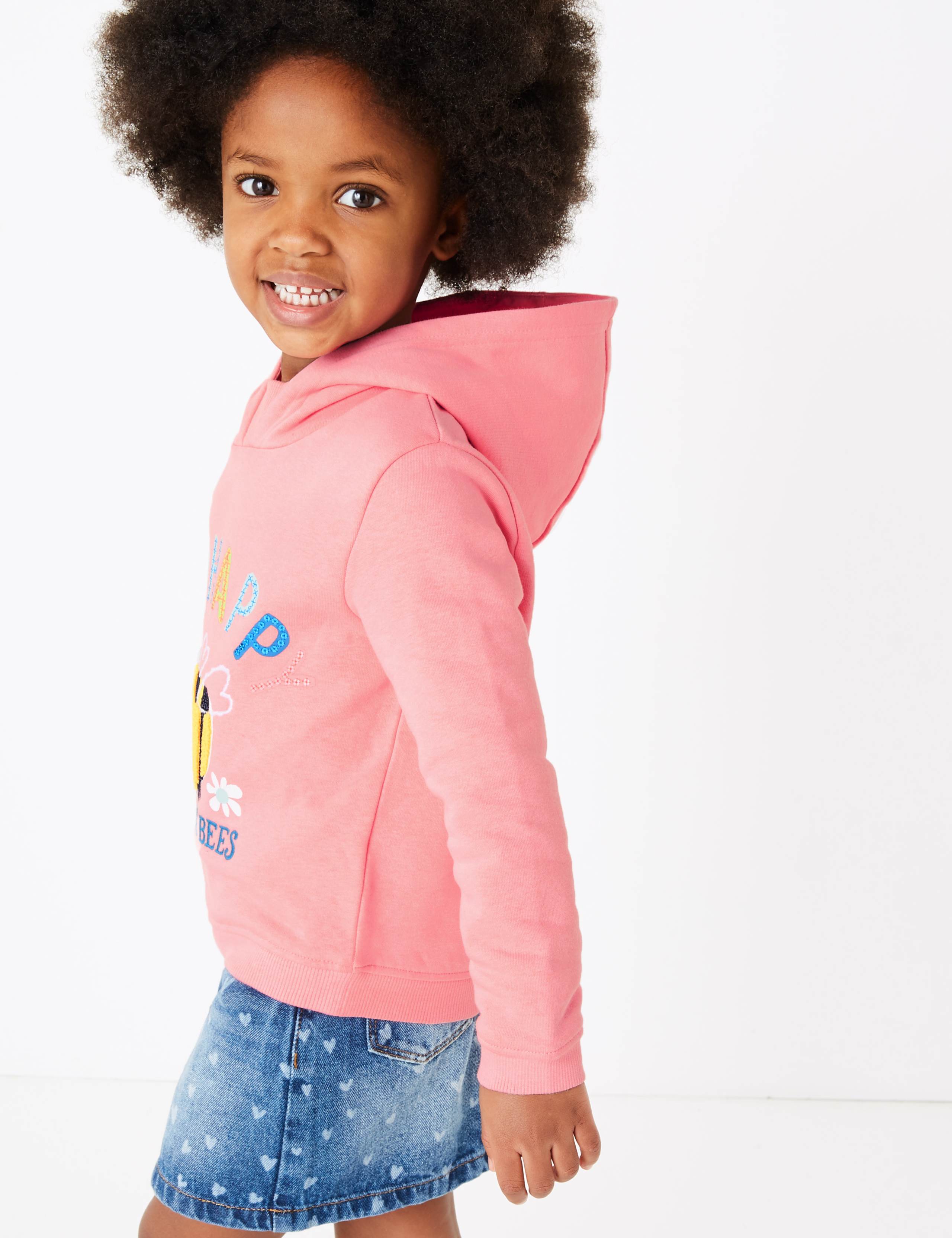 Sequin Bee Happy Slogan Hoodie (2-7 Years) 4 of 4