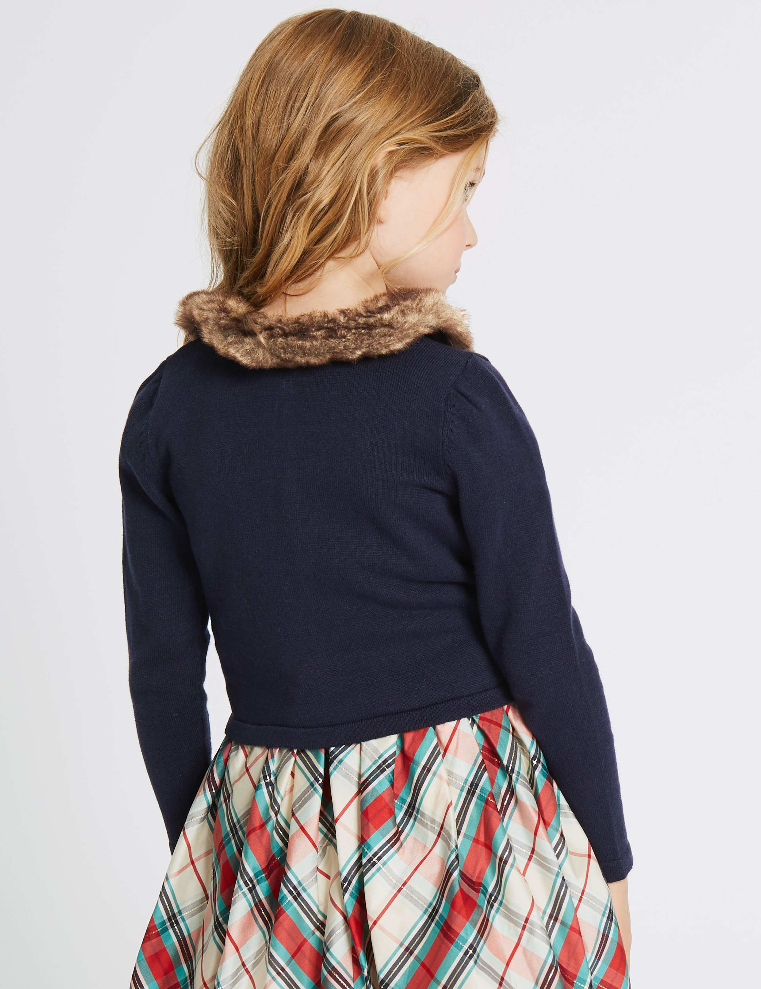 Pure Cotton Faux Fur Collar Cardigan (1-10 Years) 2 of 5