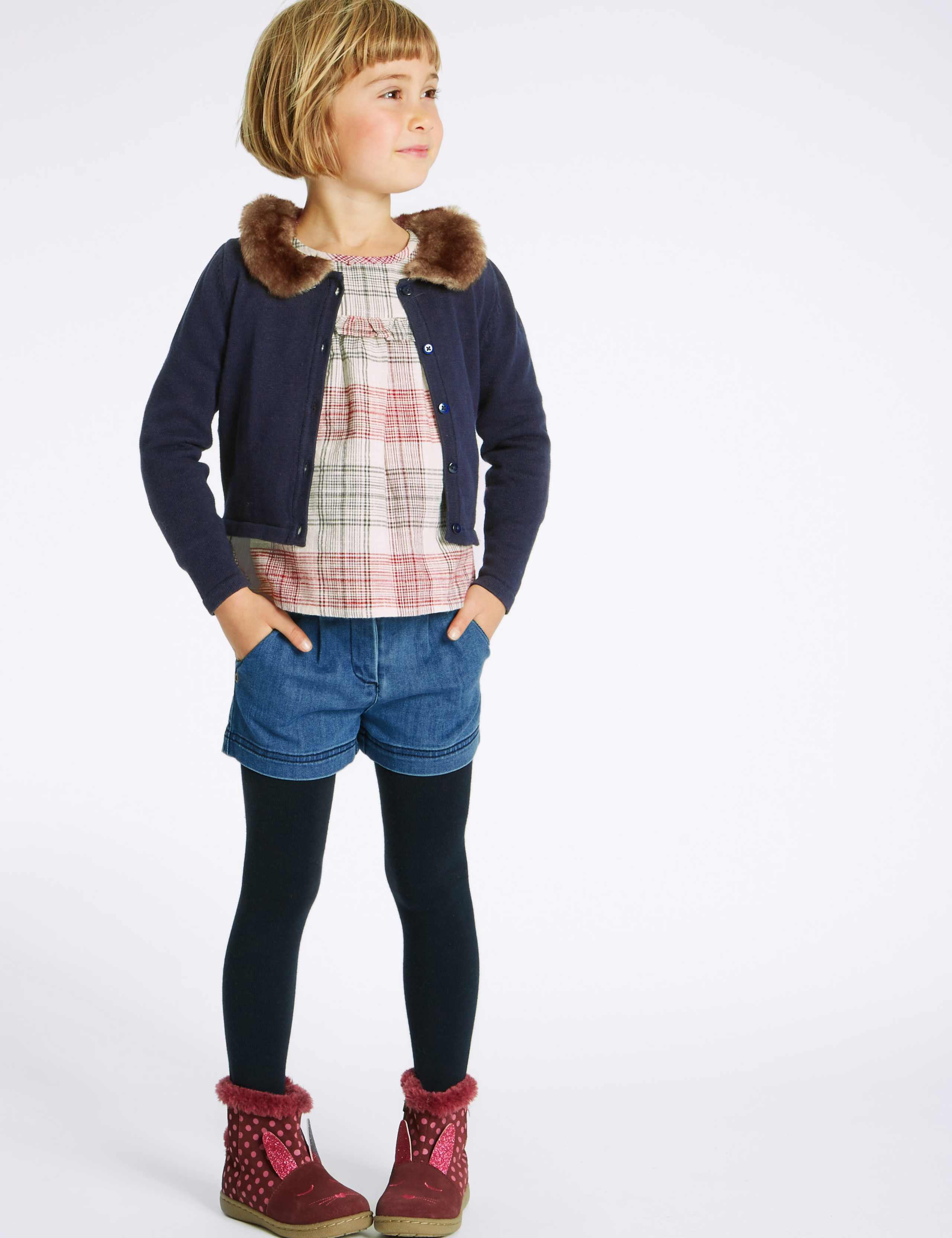 Pure Cotton Faux Fur Collar Cardigan (1-10 Years) 3 of 5