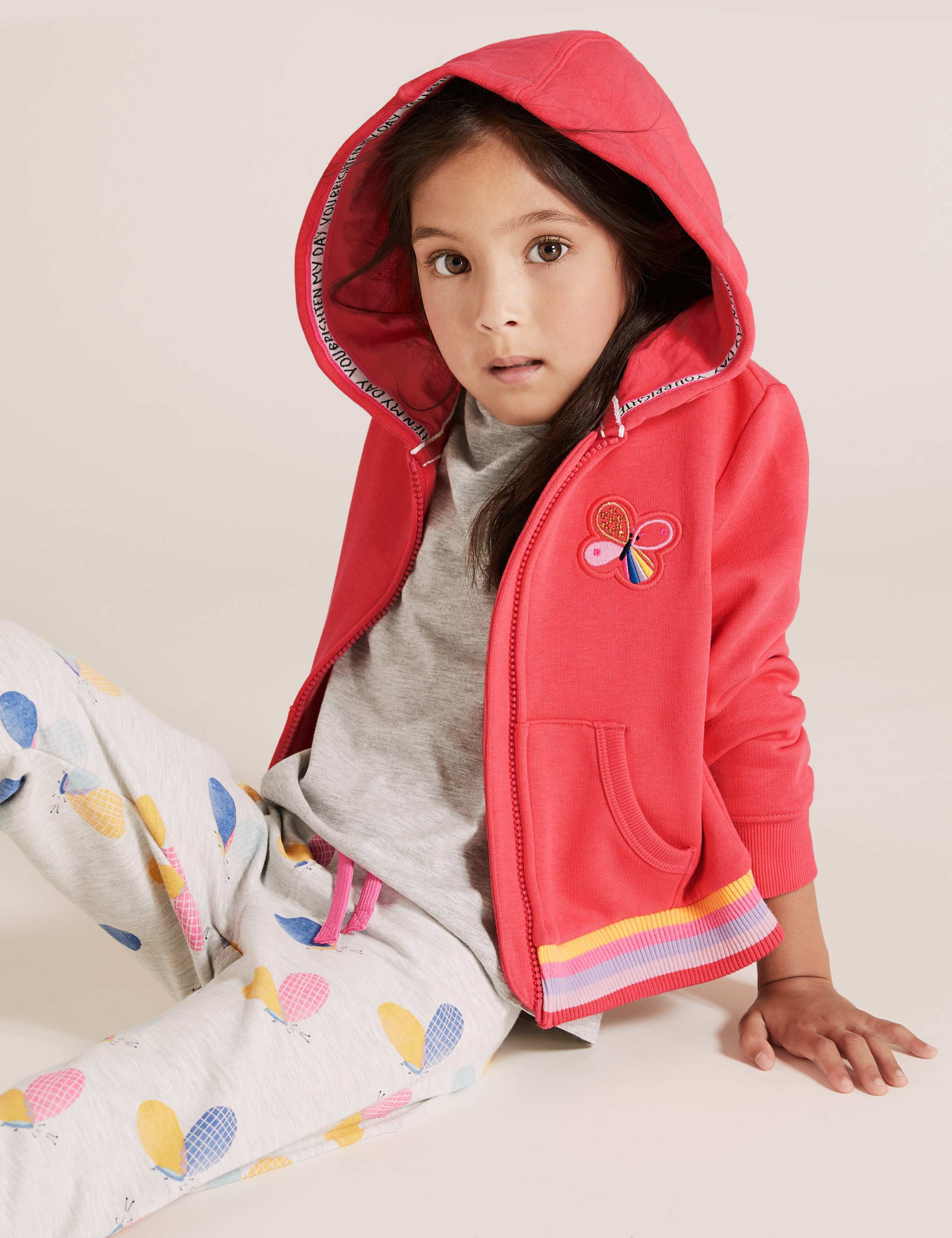 Cotton Rich Butterfly Embroidered Hoodie (2-7 Yrs) 1 of 4