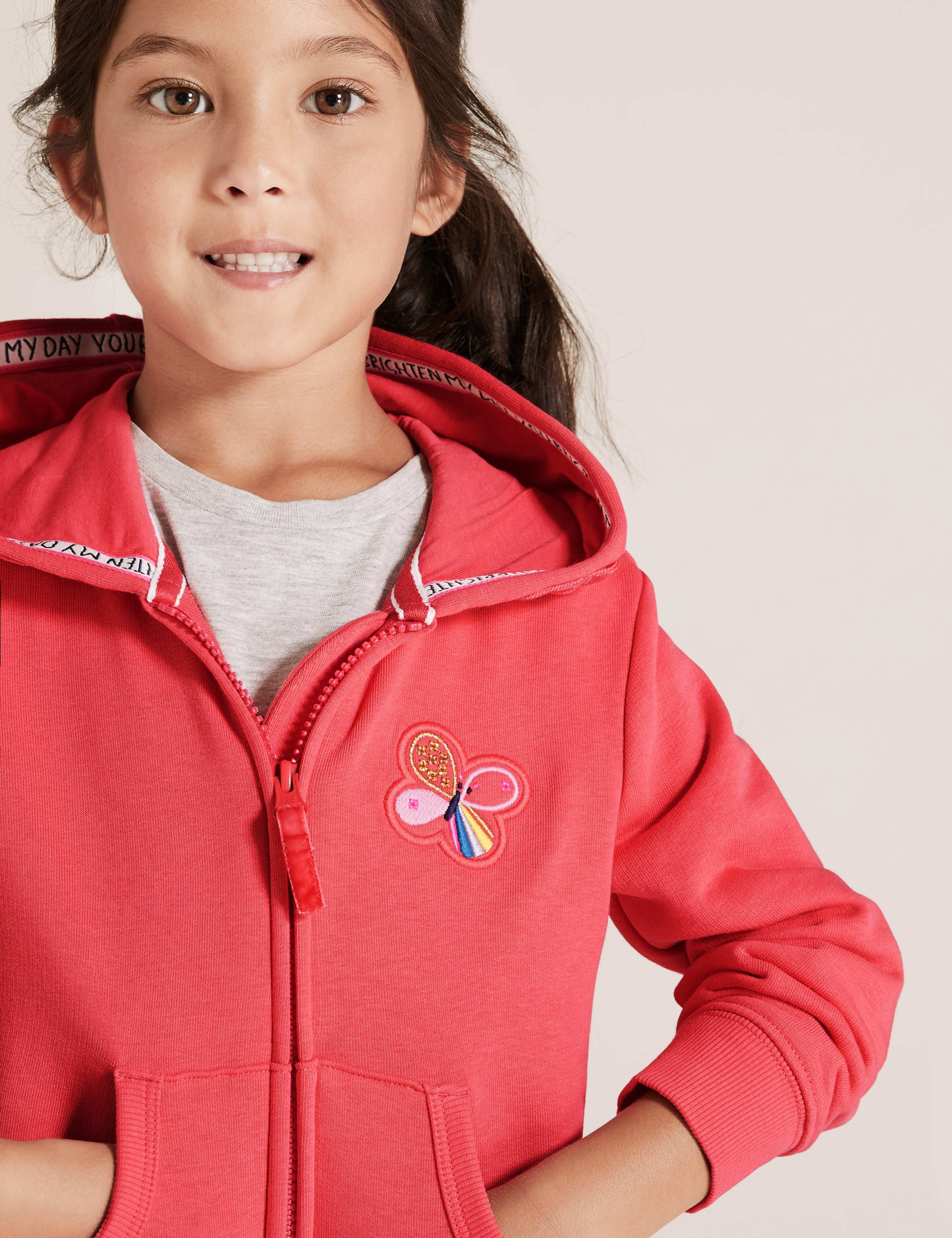 Cotton Rich Butterfly Embroidered Hoodie (2-7 Yrs) 3 of 4