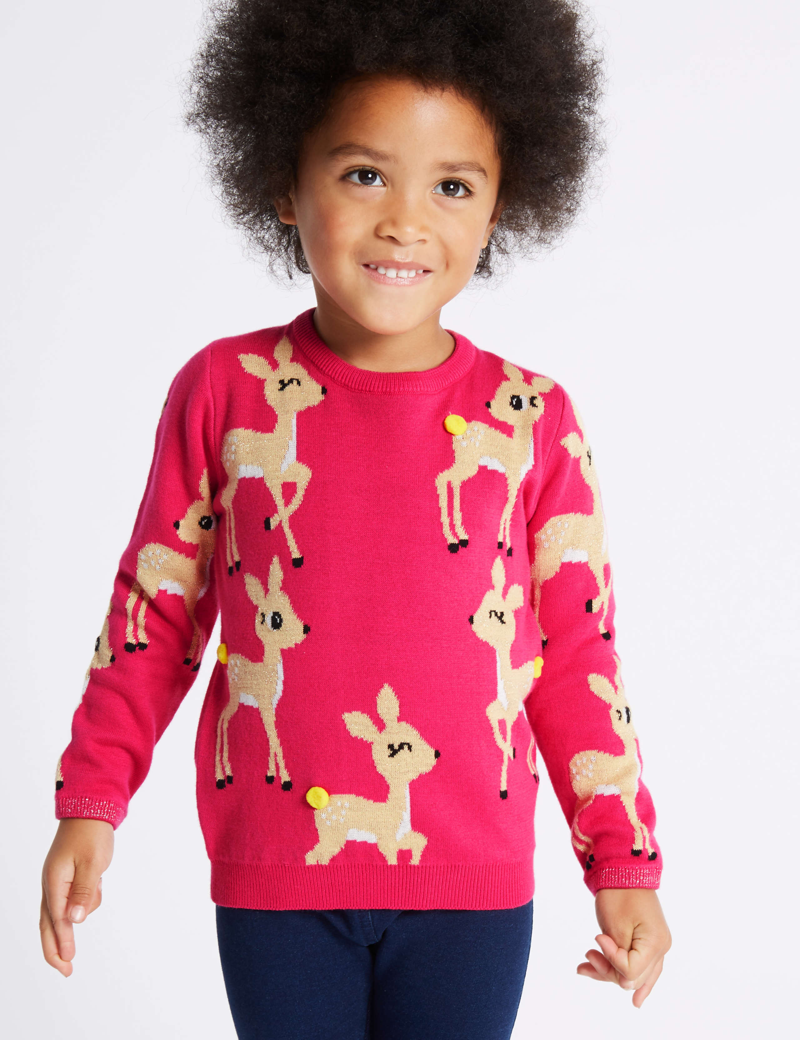 Cotton Rich All Over Deer Print Christmas Jumper (3 Months - 6 Years) 1 of 6