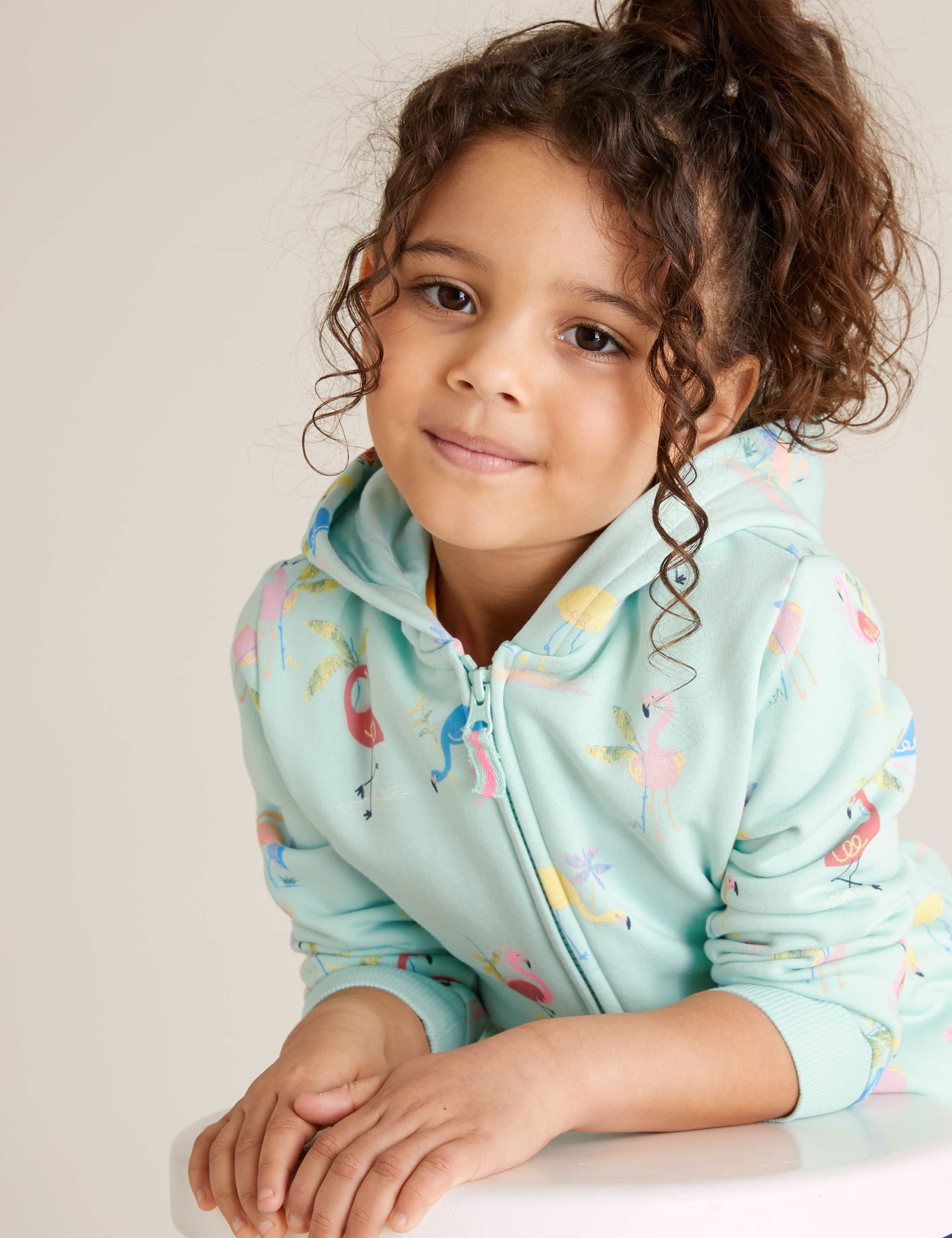 Cotton Flamingo Print Hoodie (2-7 Yrs) 1 of 4