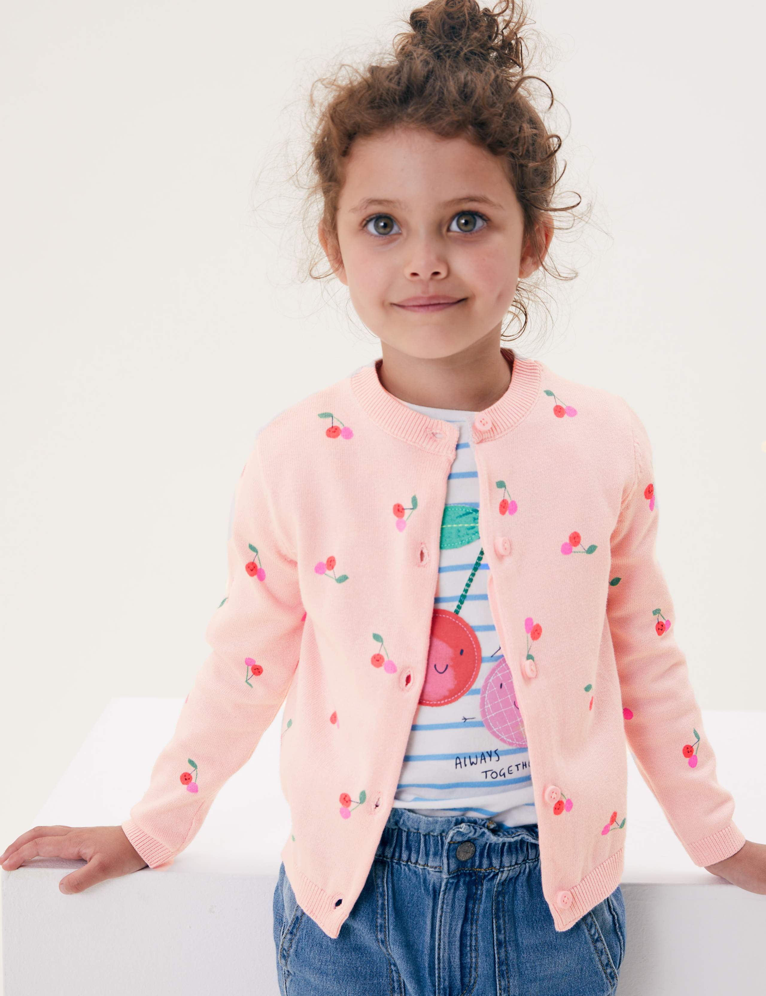Pure Cotton Cherry Print Cardigan (2-7 Yrs) 1 of 4