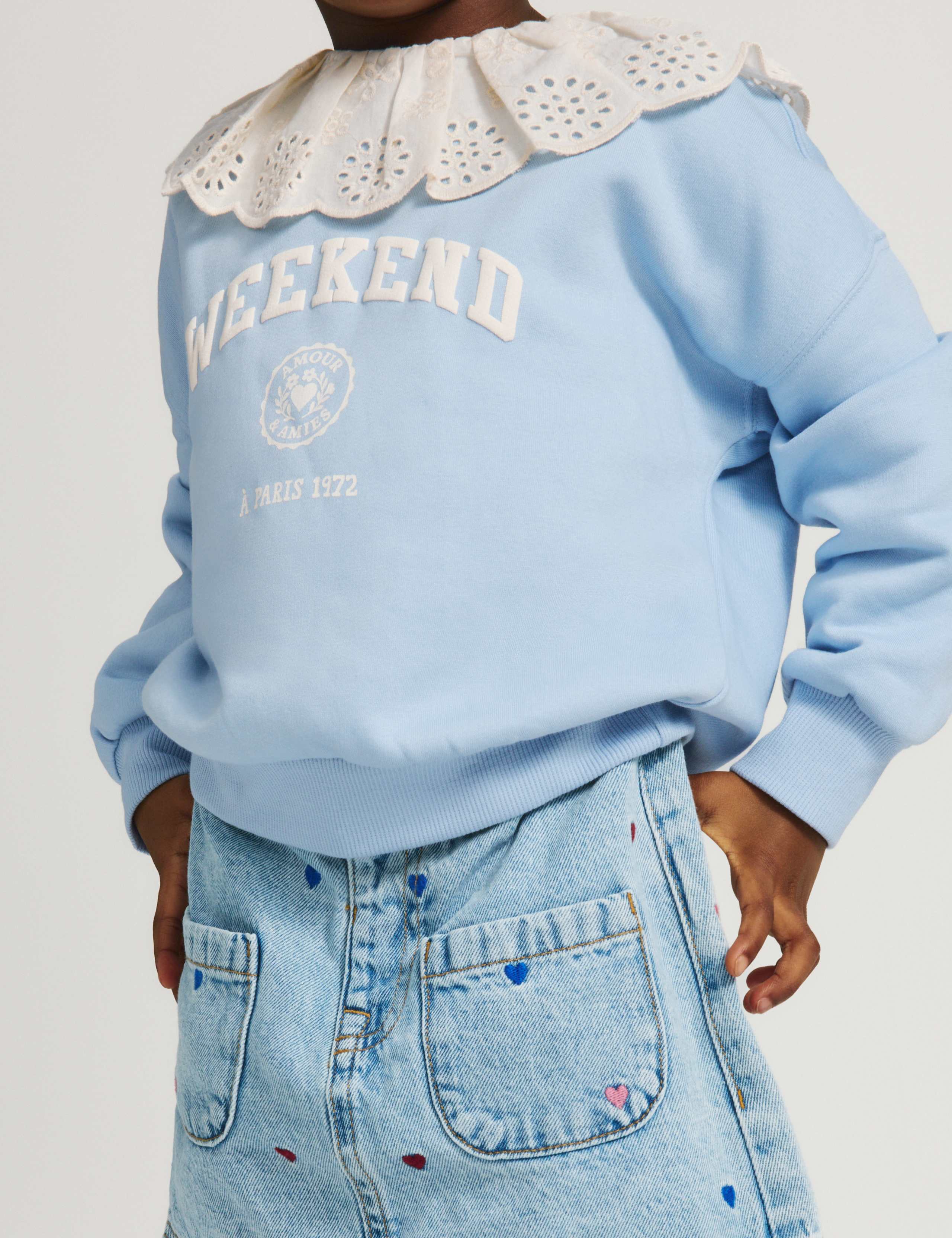 Cotton Rich Broderie Collar Sweatshirt (2-8 Yrs) 3 of 5