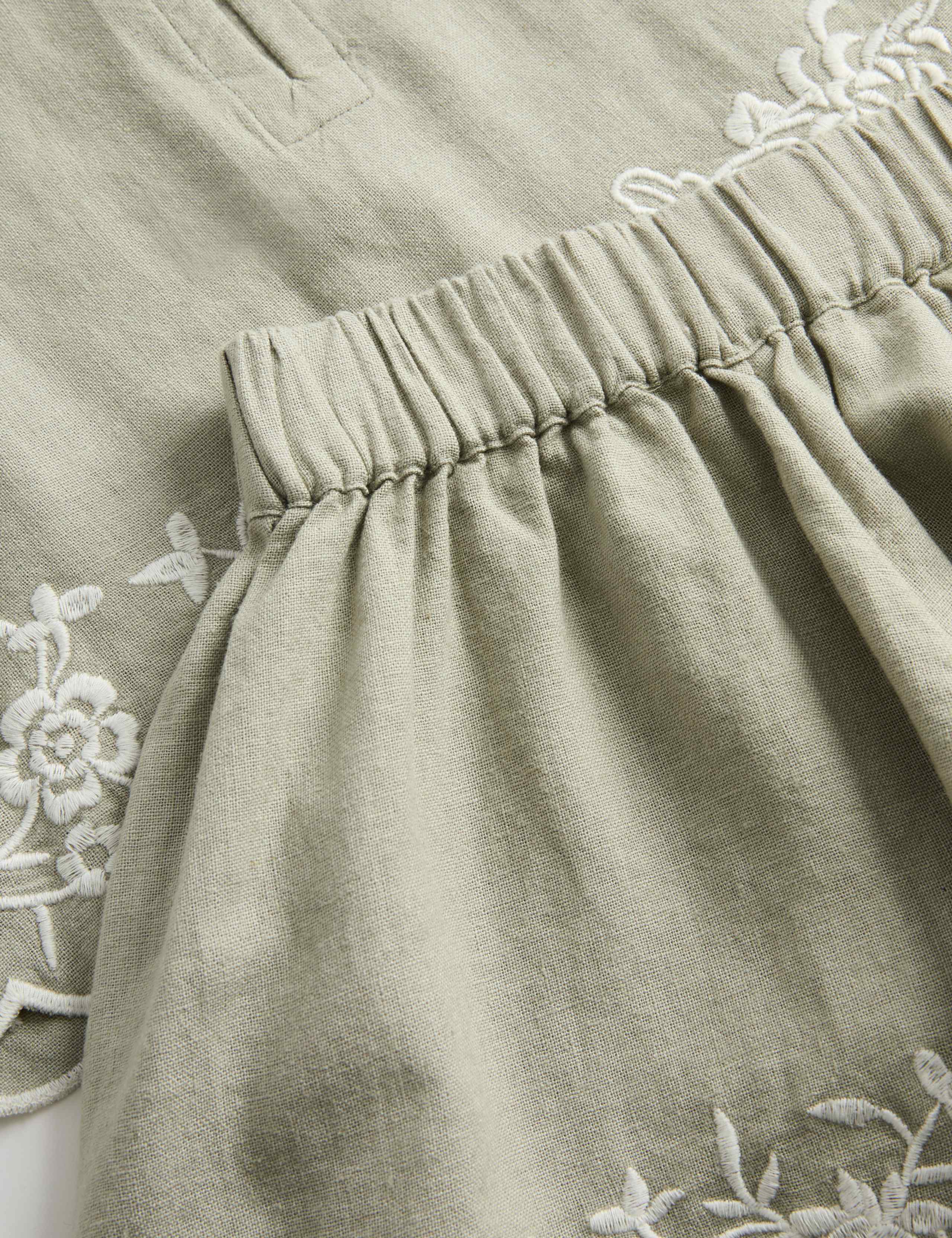 Linen Blend Embroidered Outfit (2-10 Yrs) 2 of 3