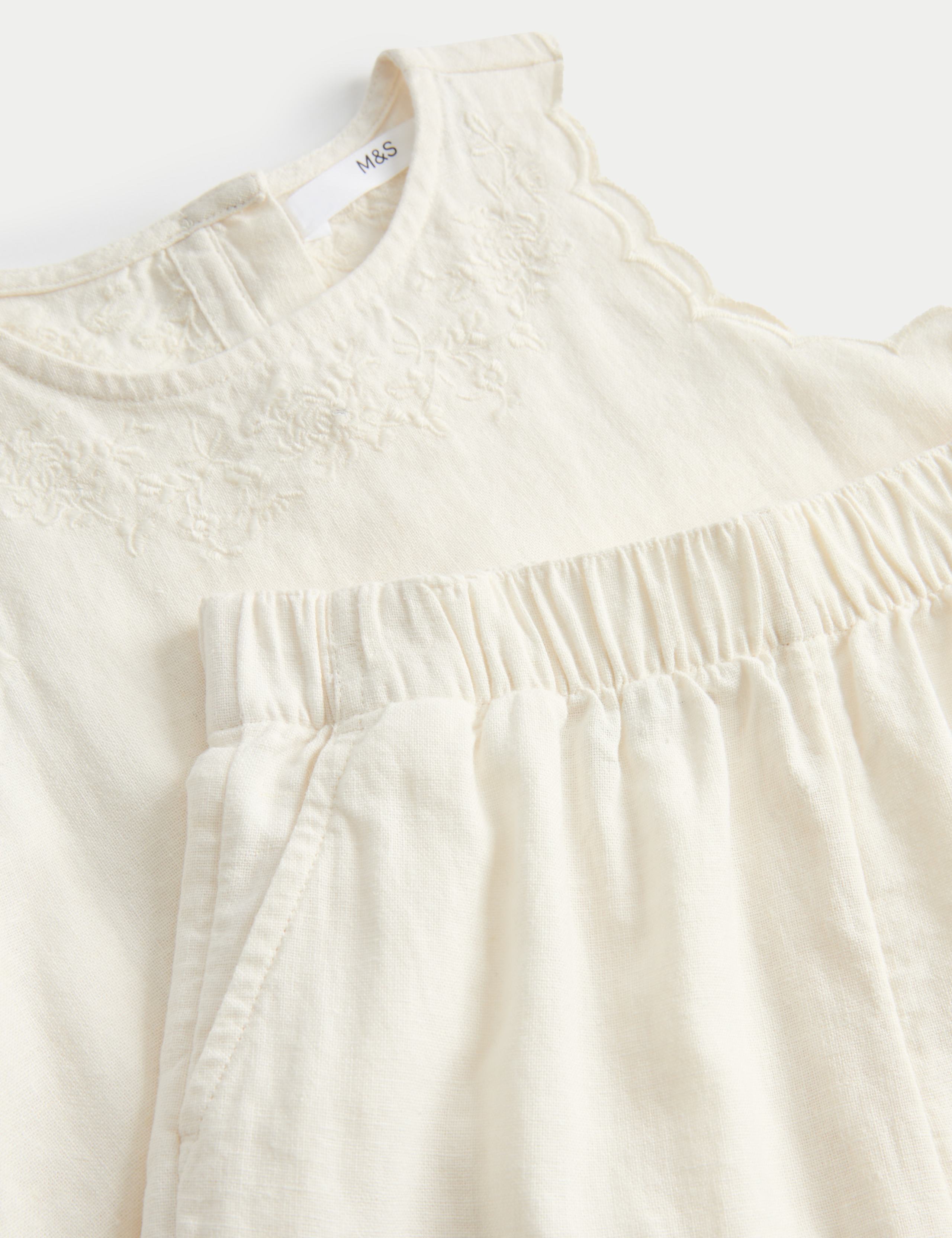 2 Piece Linen Blend Embroidered Outfit (2-10 Yrs) 2 of 3