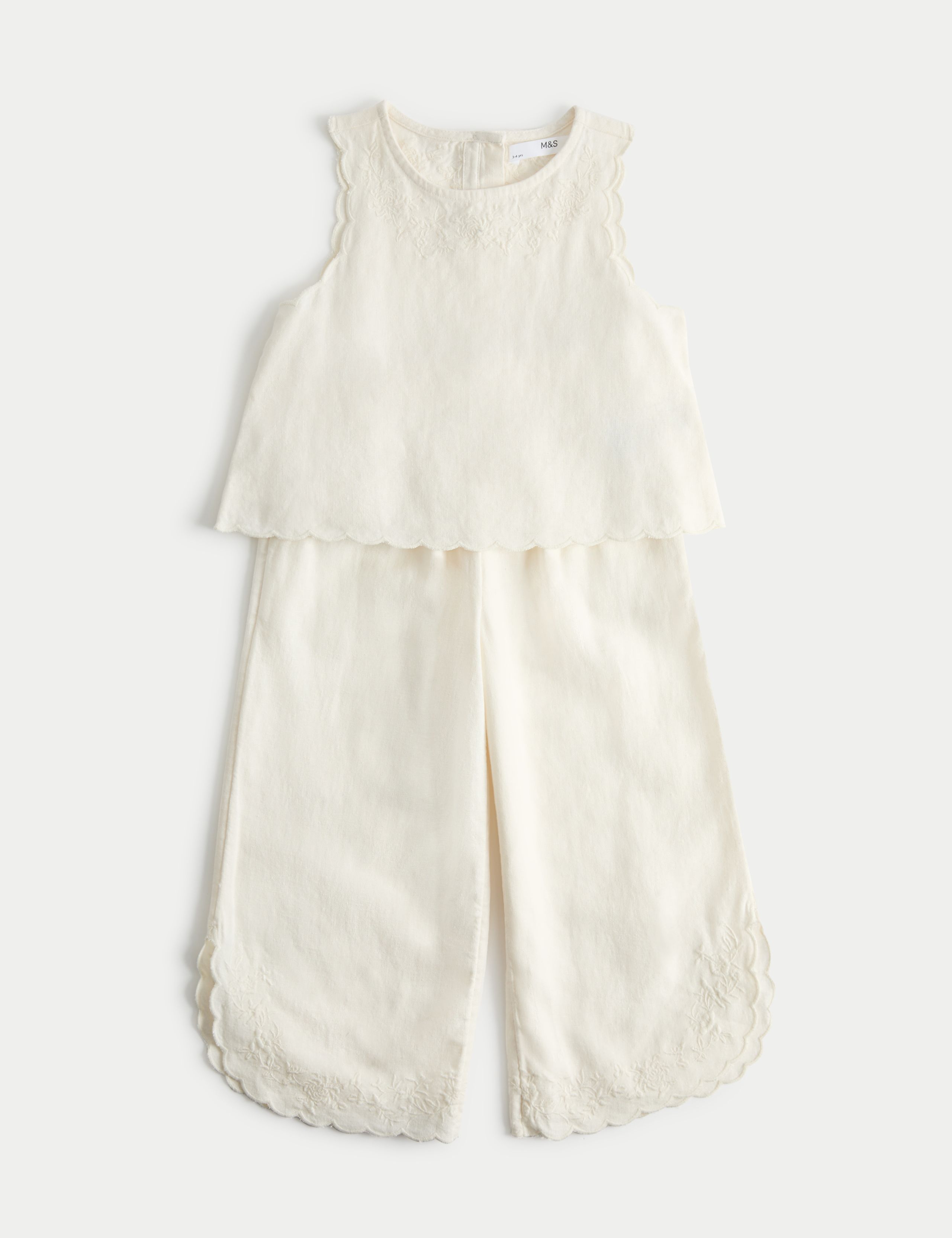 2 Piece Linen Blend Embroidered Outfit (2-10 Yrs) 1 of 3
