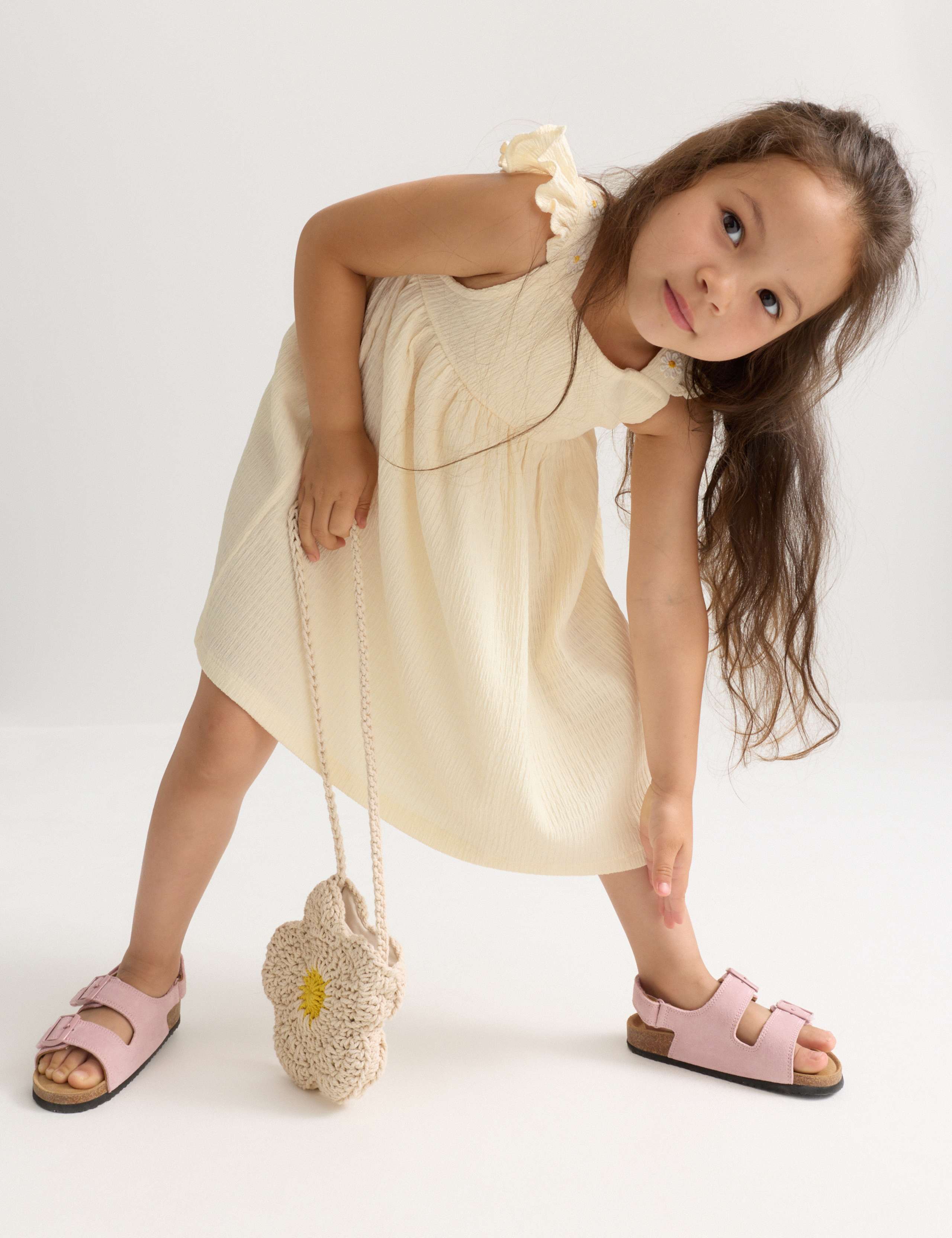 Embroidered Textured Frill Detail Dress (2-8 Yrs) 1 of 7