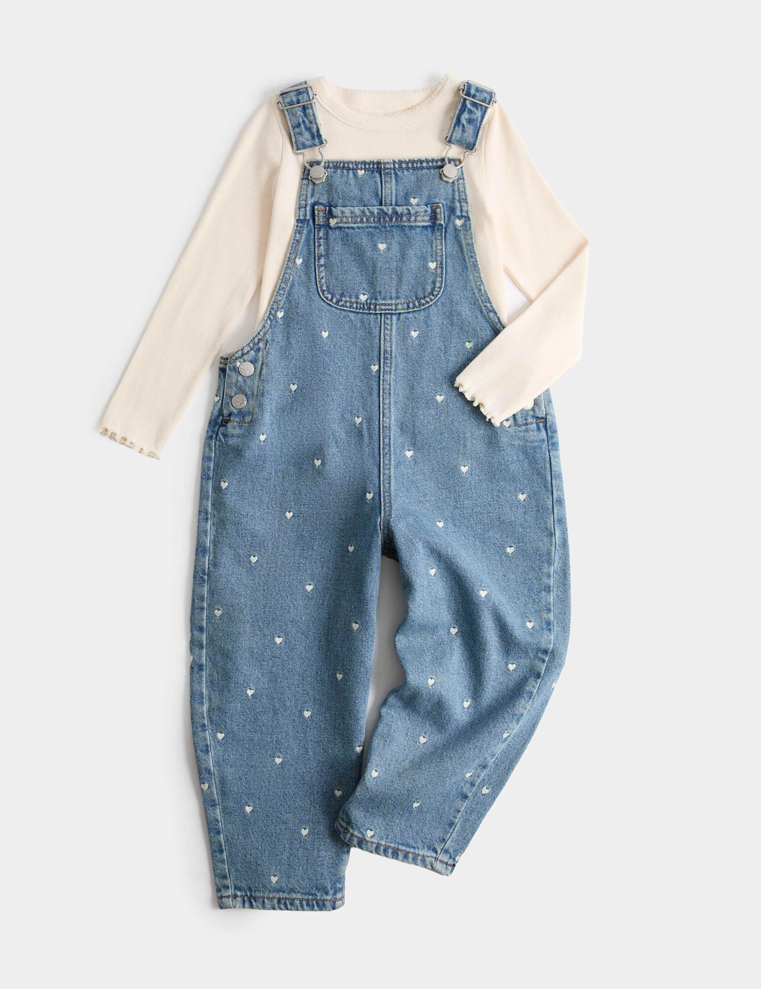 2 Piece Heart Embroidered Dungarees Outfit (2-8 Yrs) 2 of 8