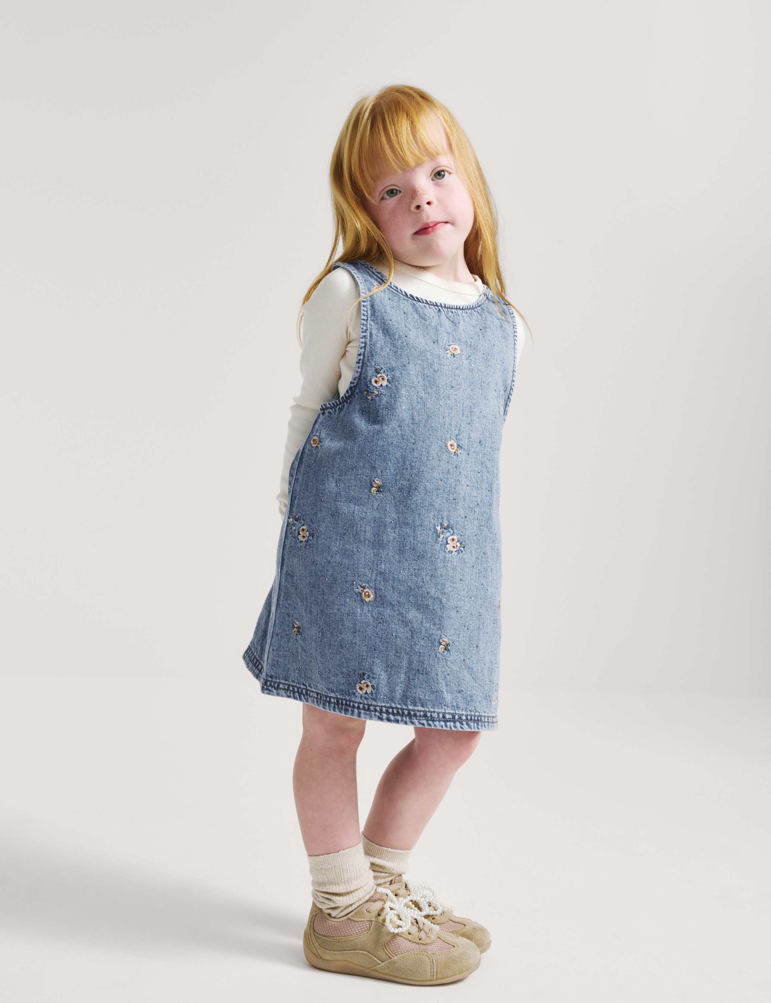 Denim Floral Embroidered Pinafore (2-8 Yrs) 4 of 7