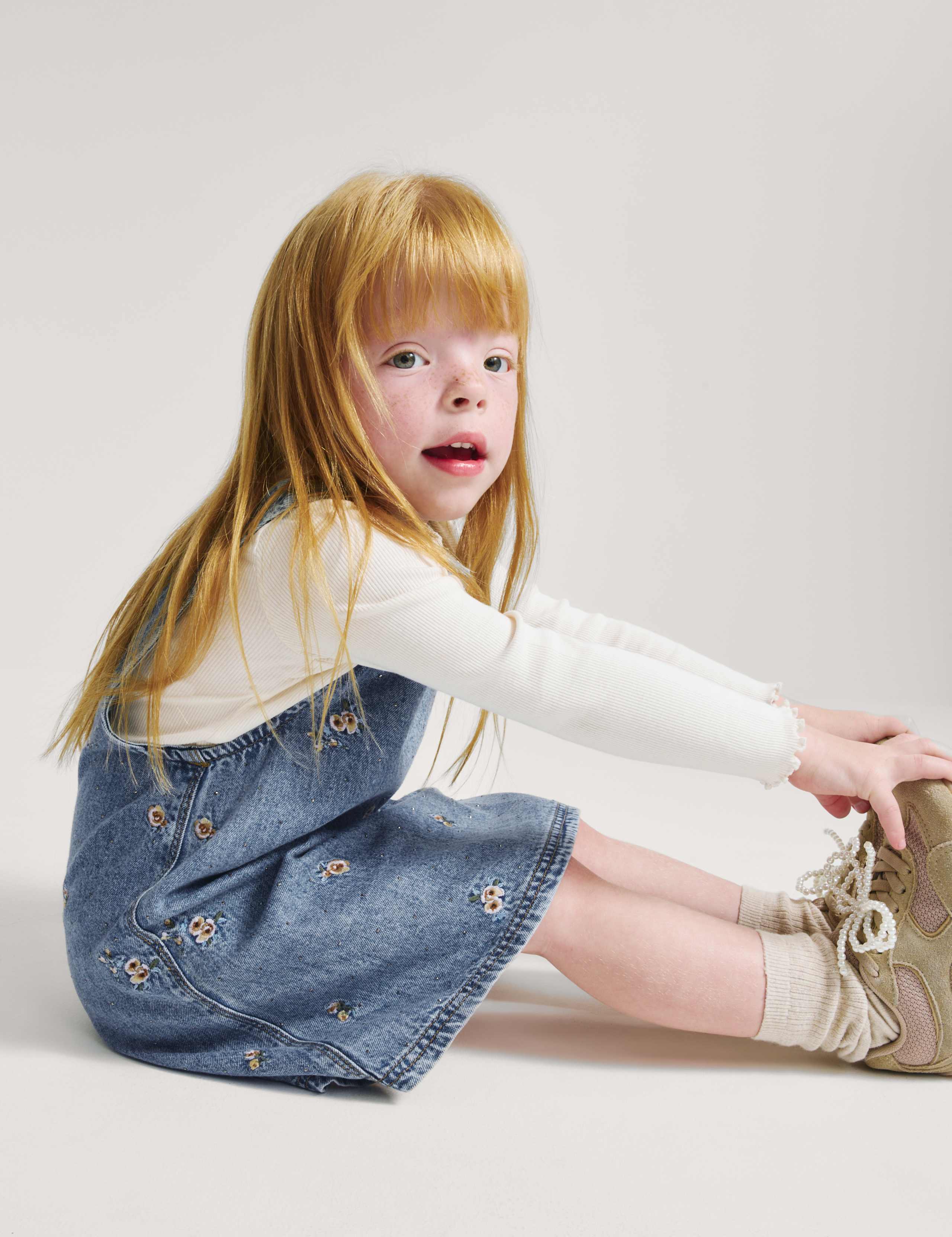 Denim Floral Embroidered Pinafore (2-8 Yrs) 5 of 7