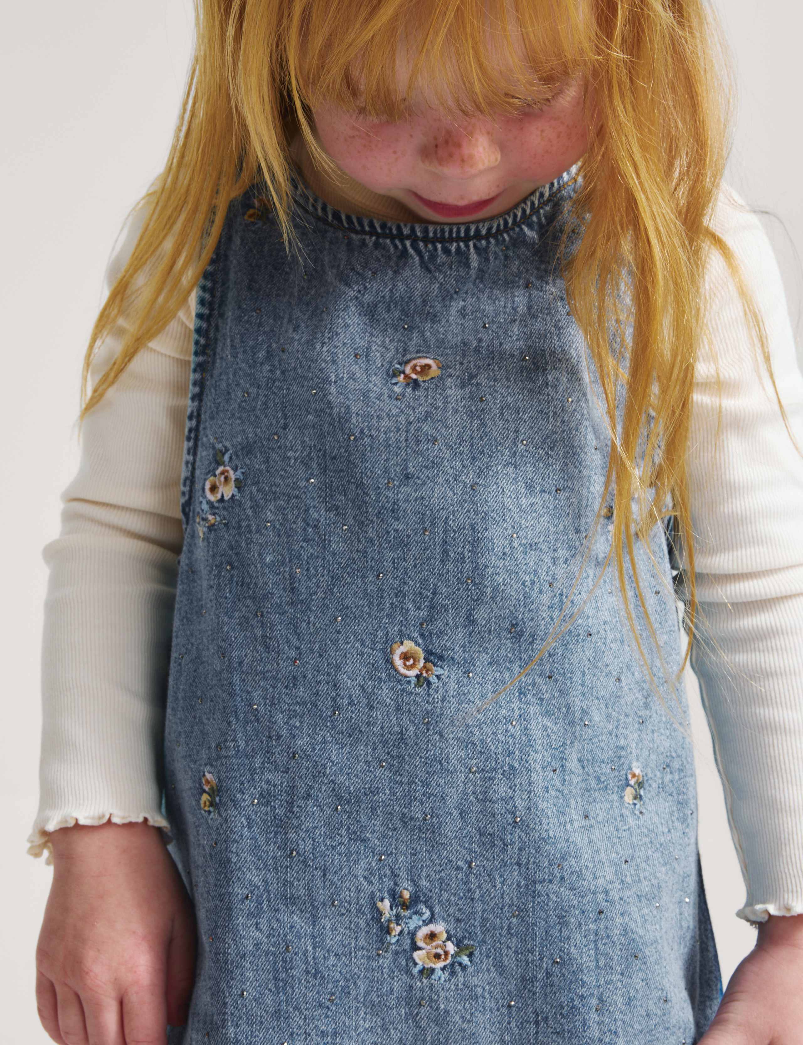 Denim Floral Embroidered Pinafore (2-8 Yrs) 7 of 7