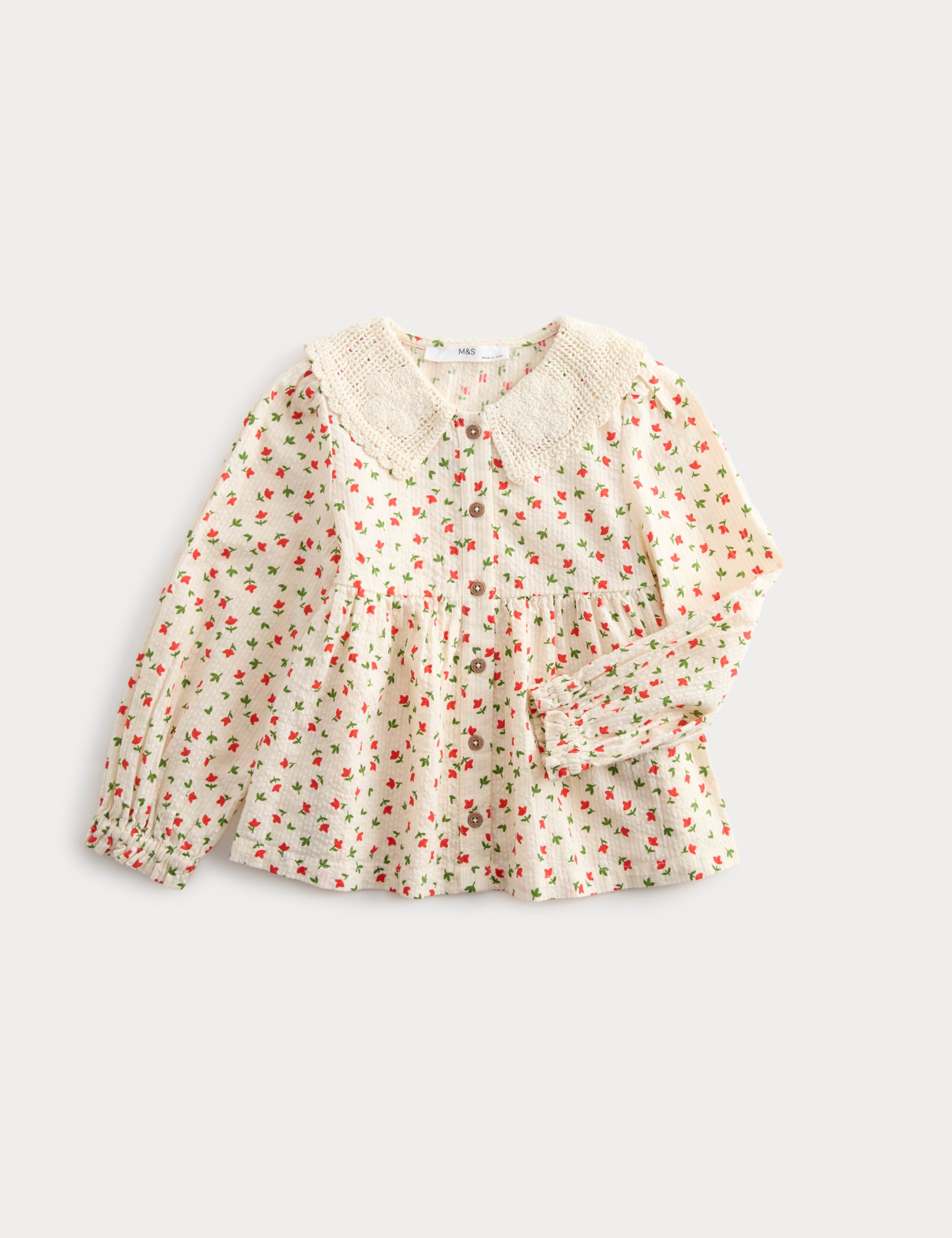 Pure Cotton Floral Embroidered Blouse (2-8 Yrs) 1 of 2