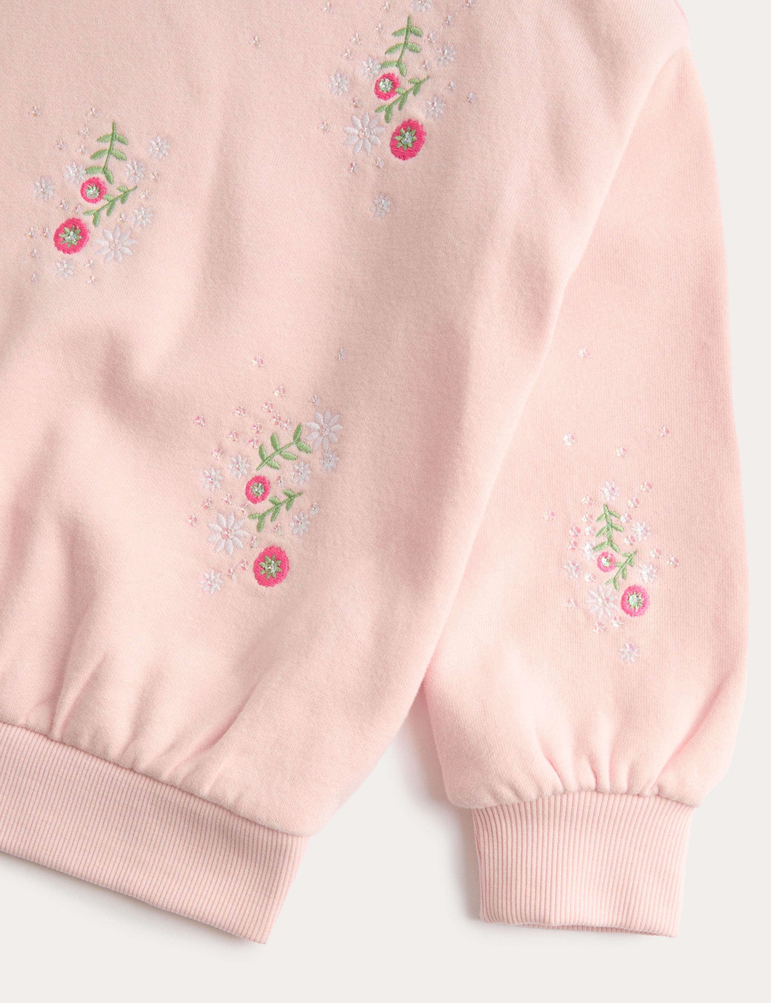 Cotton Rich Flower Embroidery Sweatshirt (2-8 Years) 2 of 2