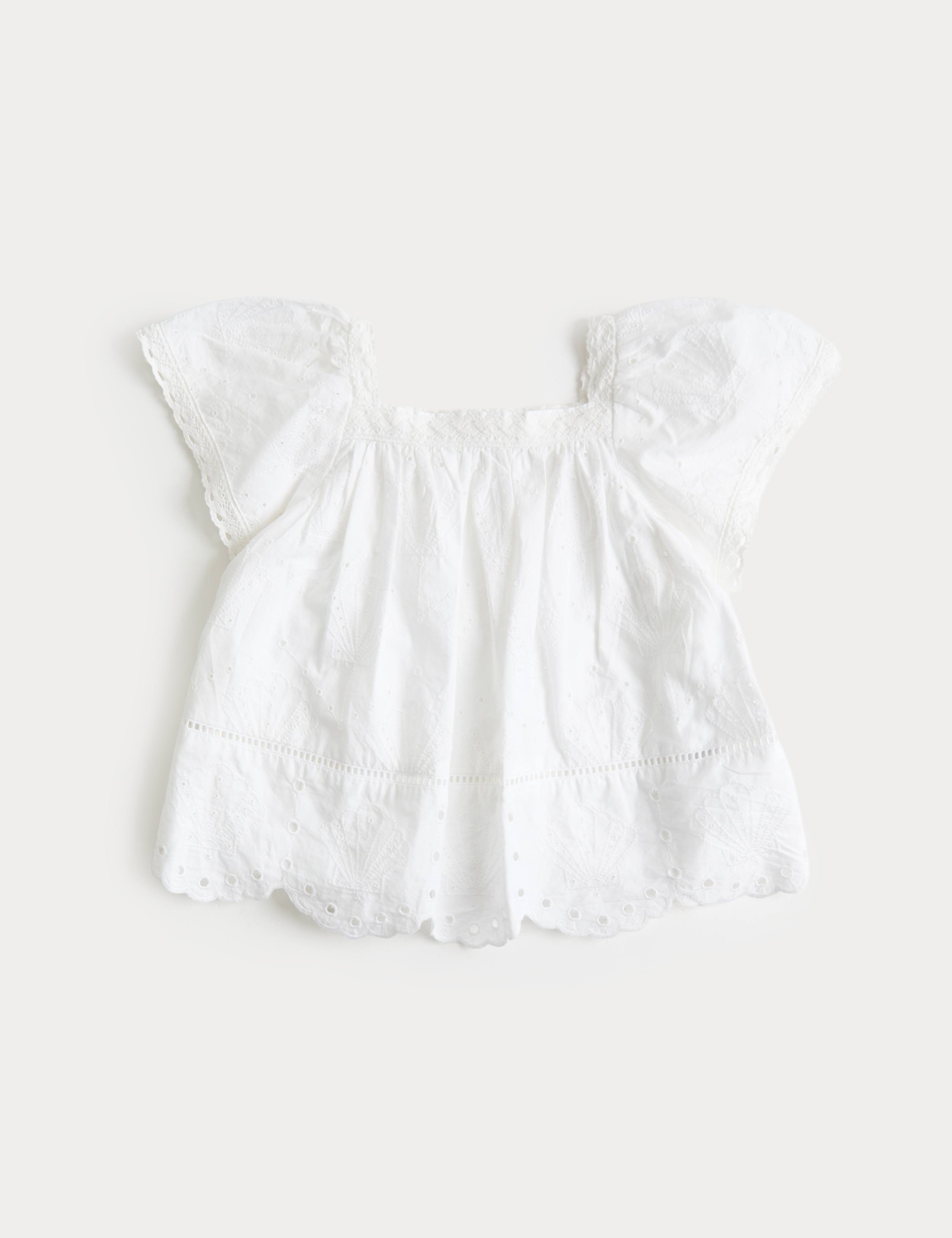 Pure Cotton Shell Broderie Top (2-8 Years) 1 of 2